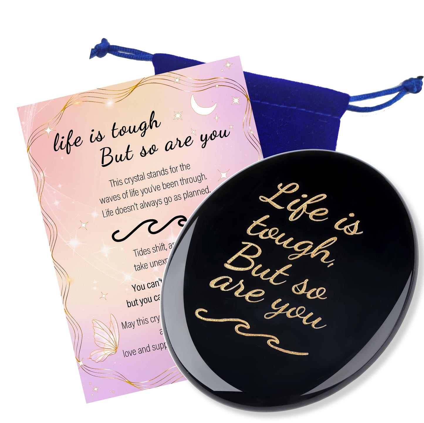 NUKAYAI Inspirational Gifts Worry Stone Black Obsidian Crystal Stone Healing Crystals Pocket Natural Stress Relief Gifts Meditation Accessories Palm Reiki Trinket Anxiety Relief Items for Women Men