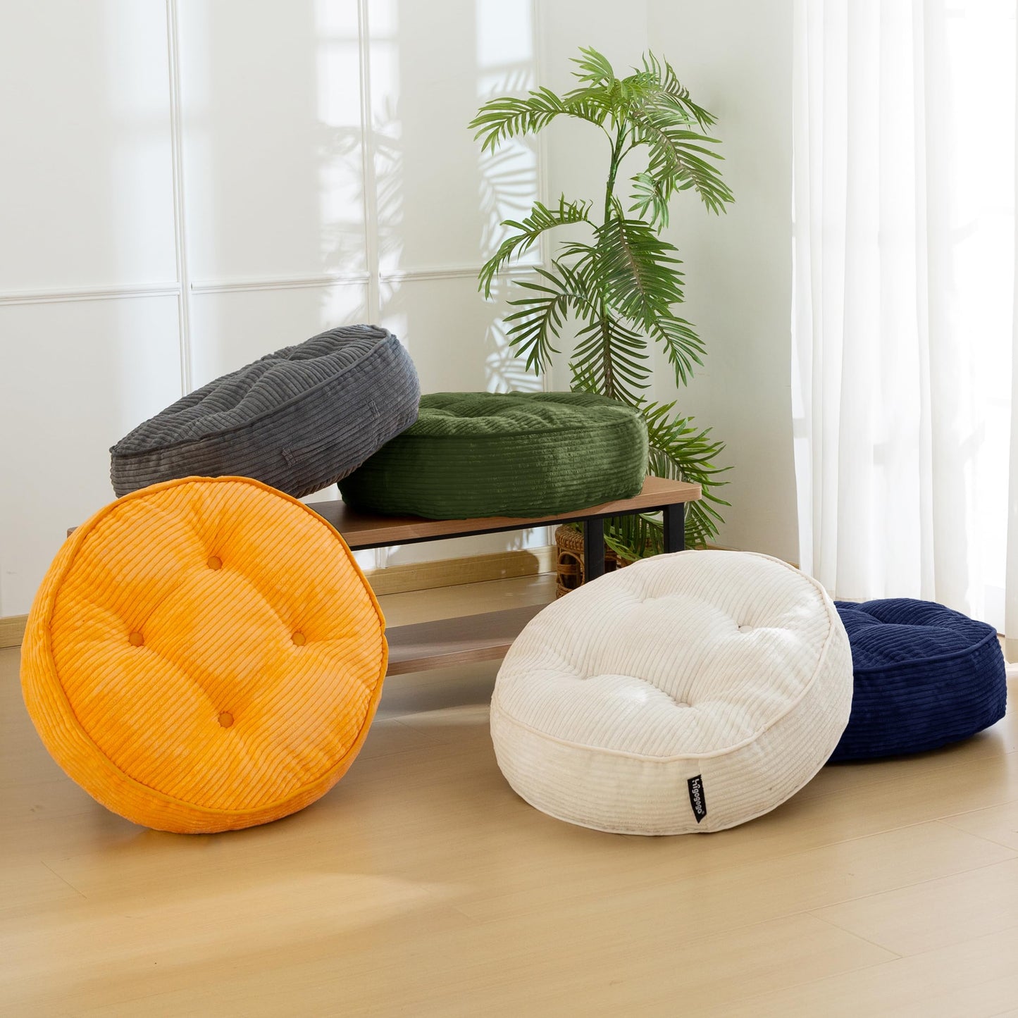 HIGOGOGO 6" Extra Thick Floor Pillow Cushion for Adults, Meditation Cushion Pillow, Large Round Floor Sitting, Tufted Corduroy Cover, for Tatami Living Room or Yoga, 22x22 Inch, Dark Grey