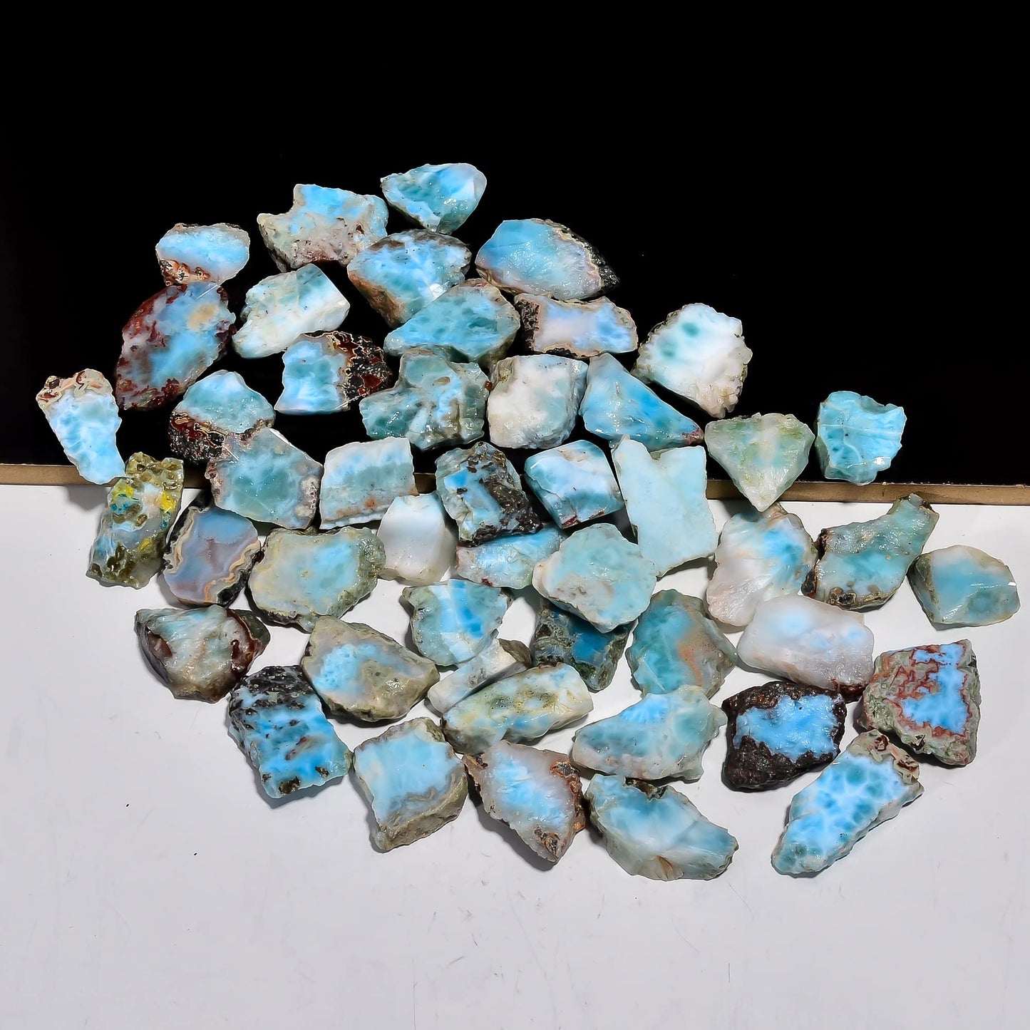 Natural Larimar Raw Slice Gemstone- Healing Crystals for DIY Jewelry Making -Loose Natural Cabochon -Perfect for Crafting Unique Jewelry Designs (5 pcs, 20-35 mm)