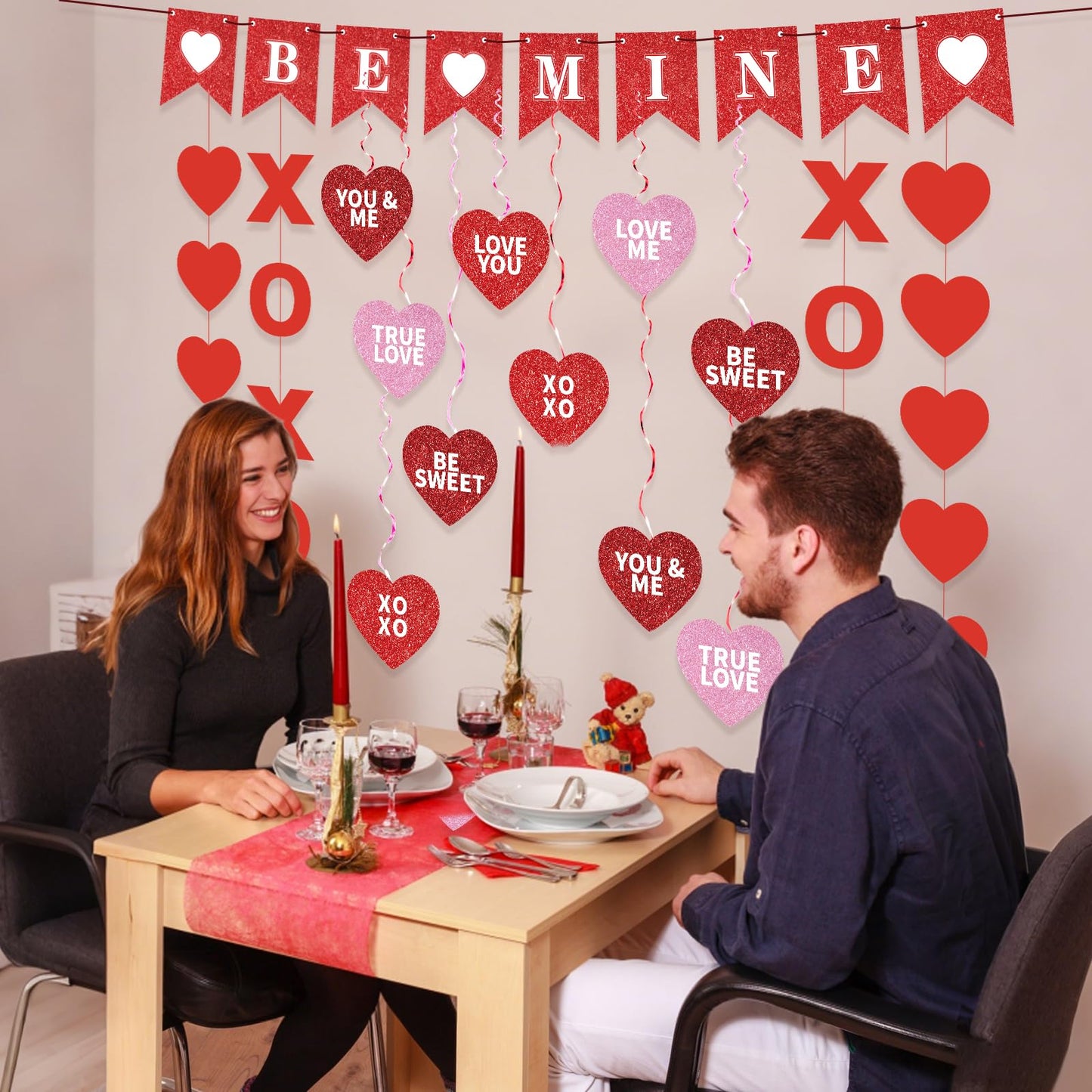 Valentines Day Decorations Valentine's Day Be Mine Decorations Hanging Heart Swirls, BE Mine Love Heart XO Garlands Banner for Valentines Decor Home Classroom Wedding Party Supplies