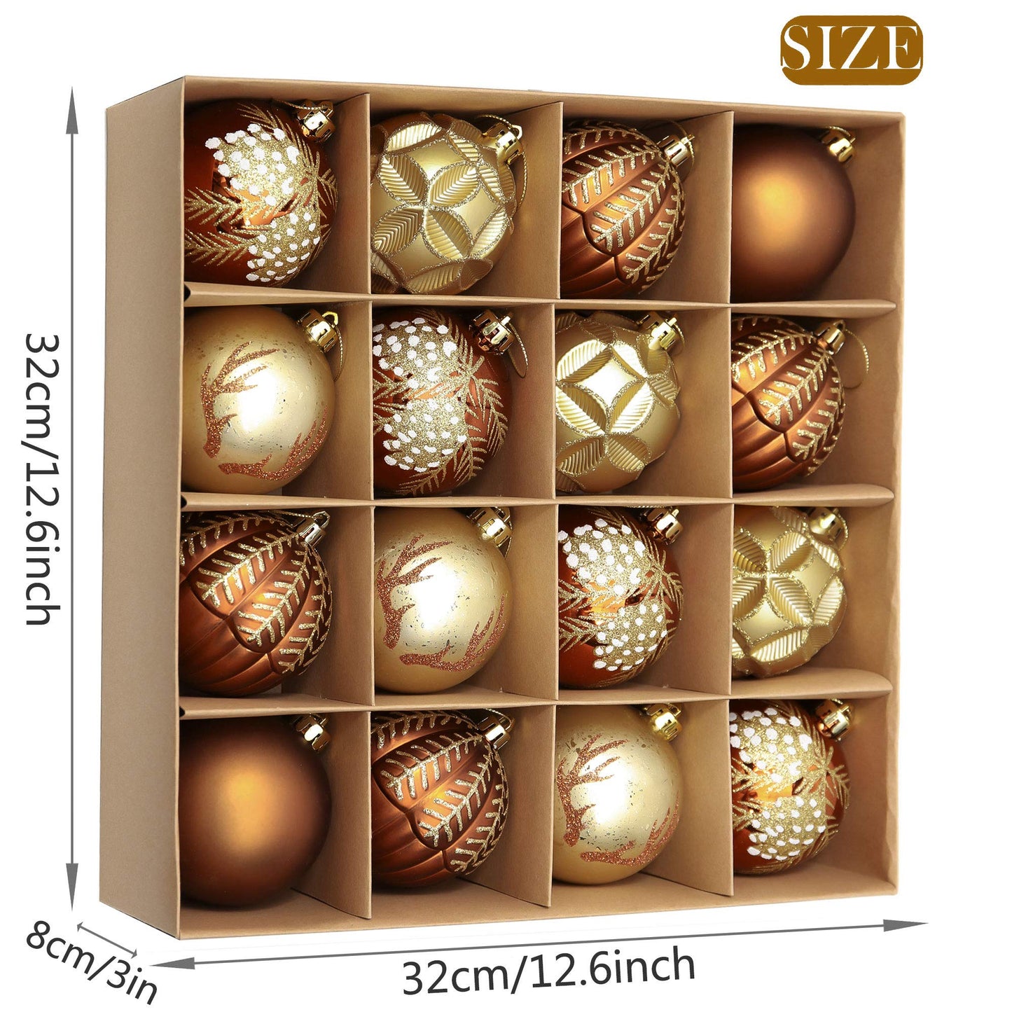 Valery Madelyn Luxurious Copper Gold Christmas Ball Ornaments, Shatterproof Christmas Tree Ornaments for Xmas Decoration (2 Items Bundle