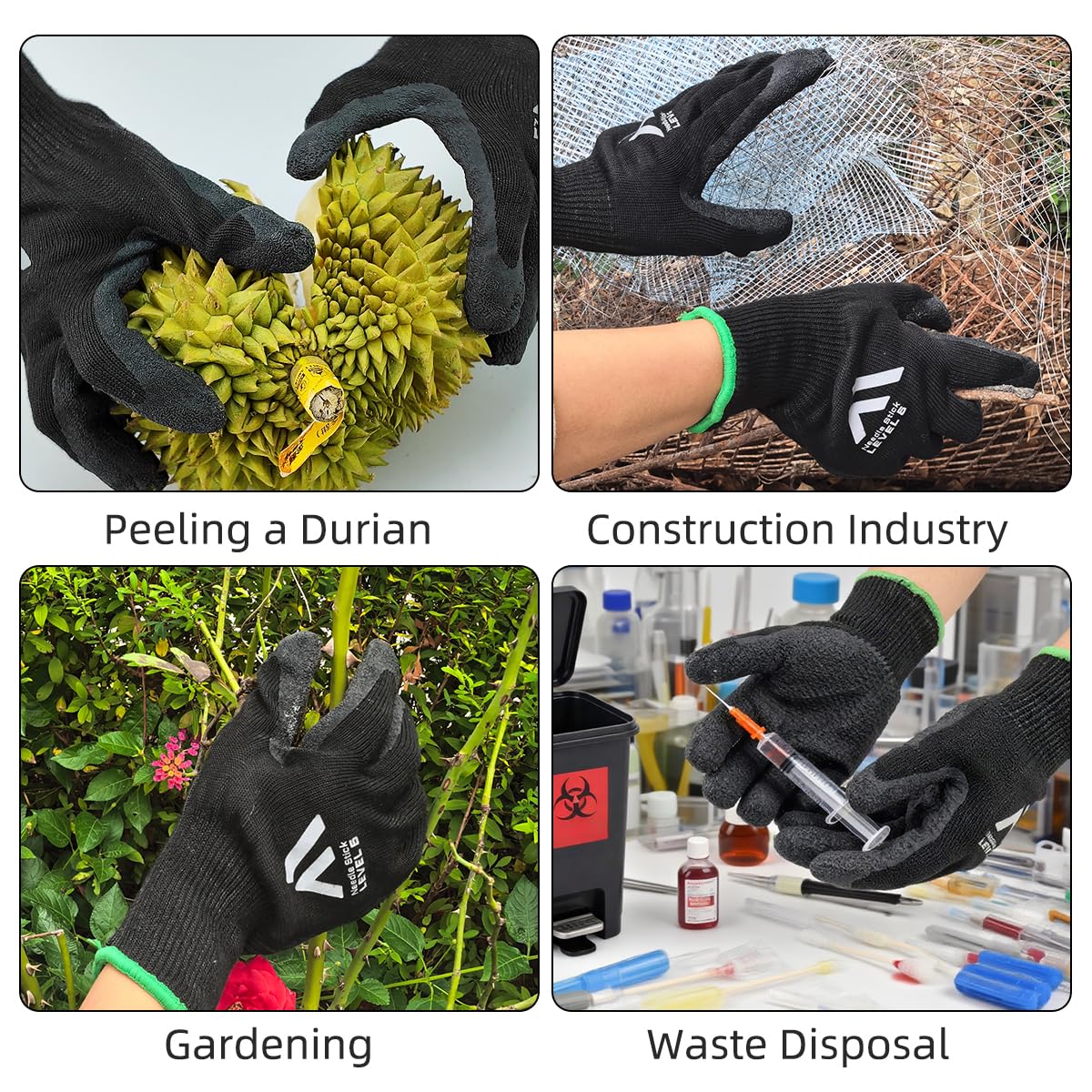 MACSHRK Level 5 A9/F Cut Resistant Gloves HPPE + Steel Wire Palm-Coated Textured Latex Anti-Stab/Puncture for Durian Opening (X-Large)