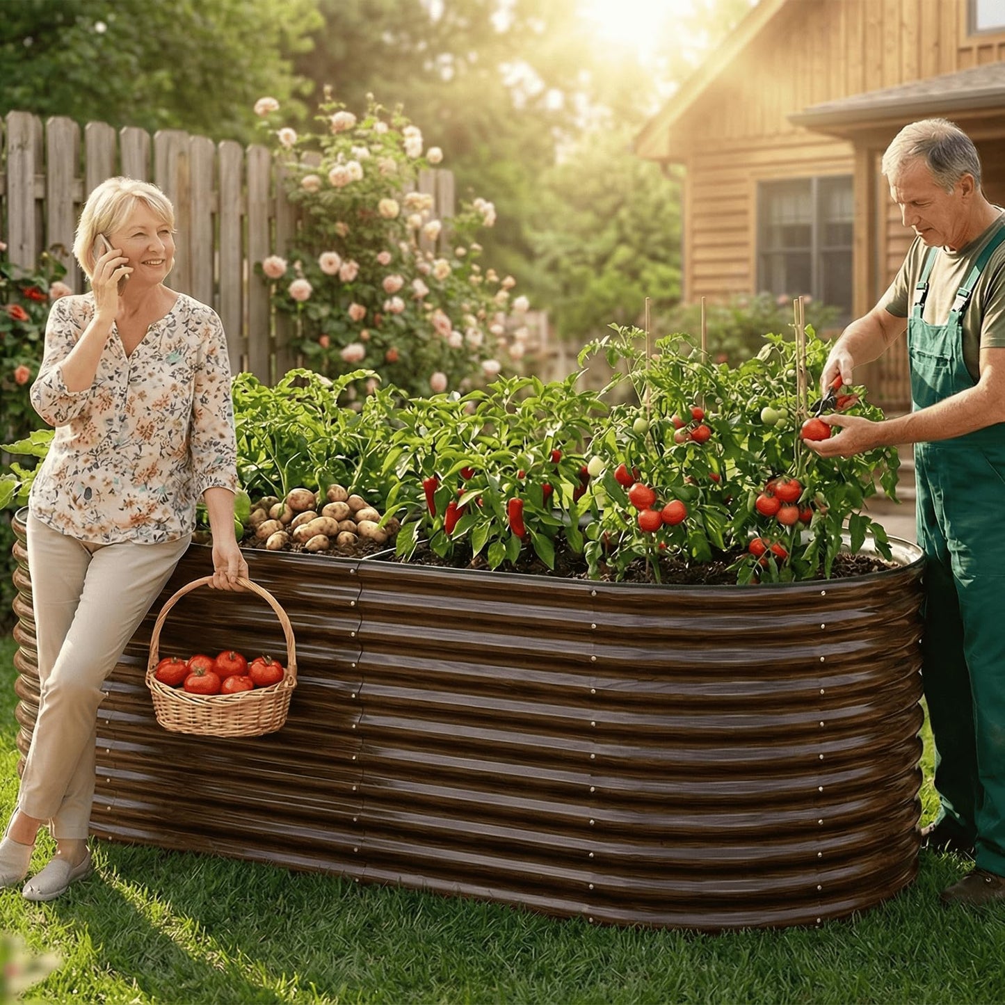 SungNiture 36 Inch Tall Raised Garden Bed 8x4x3 ft Oval Elevated Planter Box for Vegetables, Herbs, Flowers Waist-High Ergonomic Design, No Bending Needed, Galvanized Steel Construction