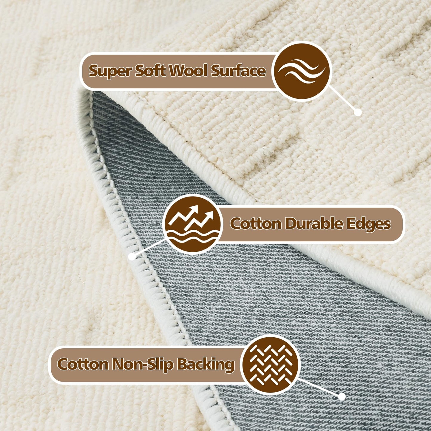 ANSSO 5x7 Wool Rugs for Living Room,80% Merino Wool and 20% Cotton Soft Tufted Area Rug with Cotton Non-Slip Backing,Large Area Rug for Bedroom Bedroom, Dining and Home Office (Cream)