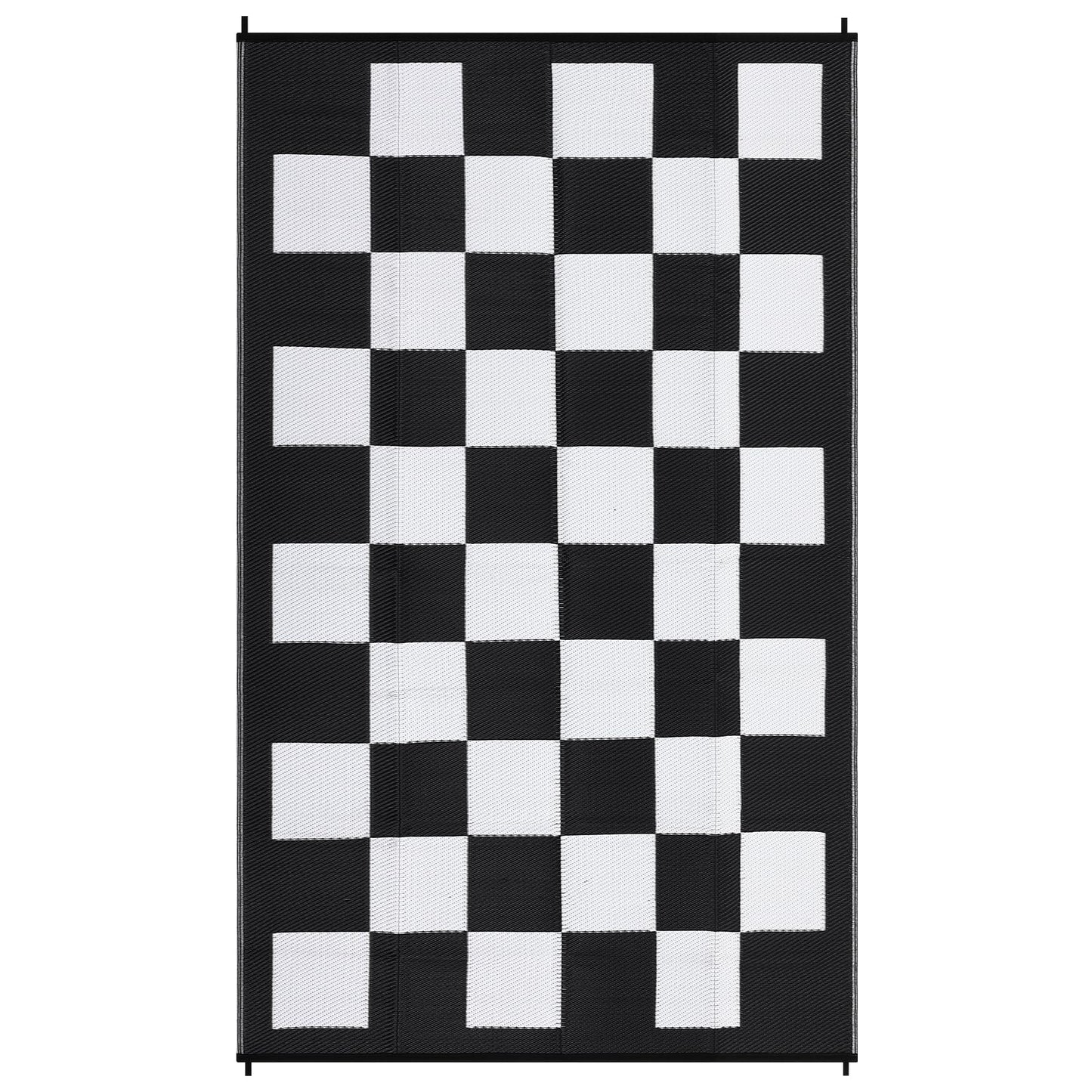 Jojoka Large Waterproof Outdoor Rug, Reversible Plastic Straw Mat, Modern Checkered Plaid Carpet, UV-Resistant & Collapsible for Patio Deck Camping, Easy Clean Outdoor Area Rug