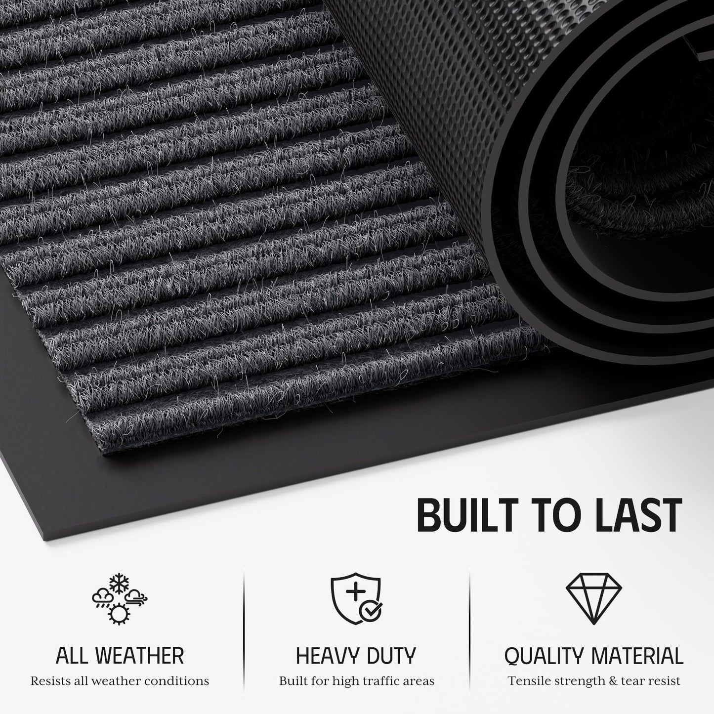 EZ2LIVE Front Door Mat, 3' x 5' Heavy Duty Door Mat Outside Entrance, Non-Slip Welcome Mat, Absorbent & Dirt Resistant, Low Profile Large Door Mats, Commercial Rugs for Entryway Indoor Outdoor, Grey