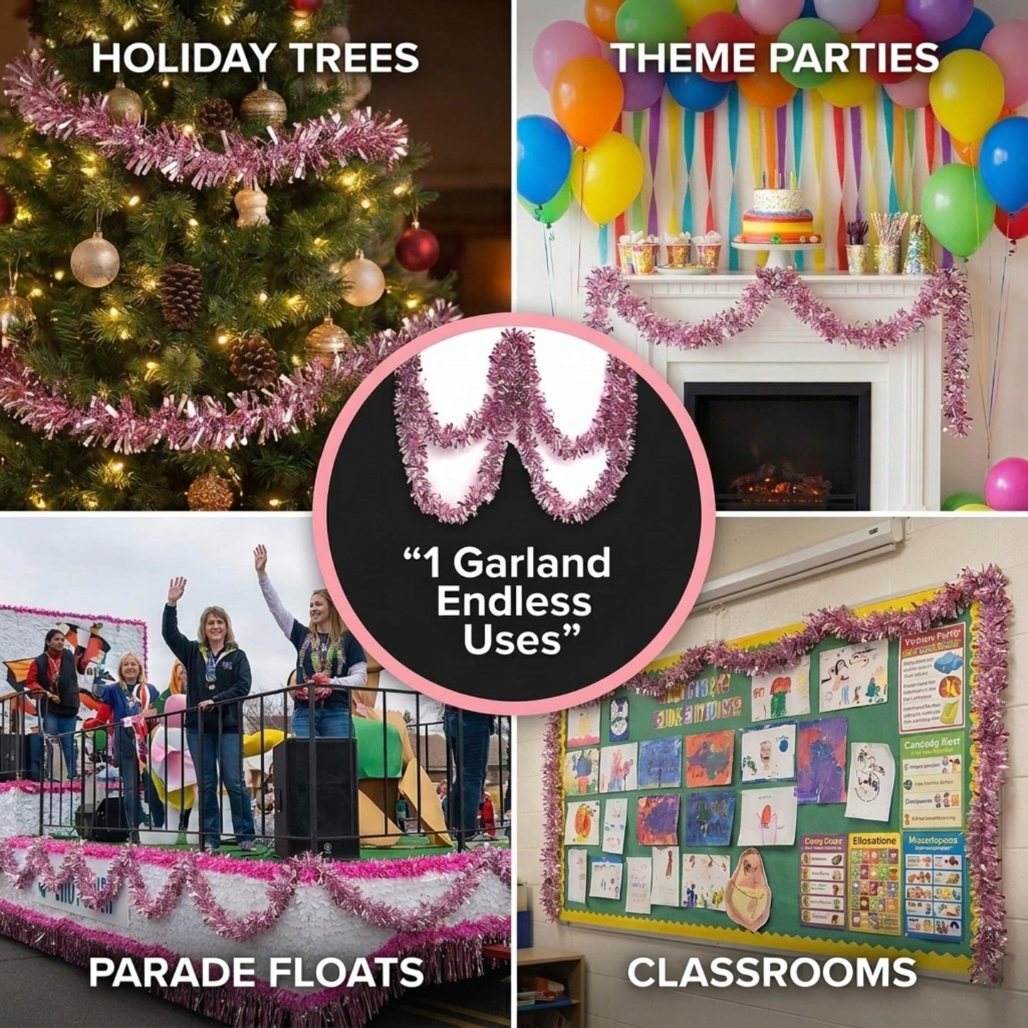 Anderson's Metallic Light Pink & Silver Sparkle Glitter Tinsel Twist Garland, 25ft Holiday Decoration, Christmas Tree Trim, Parade Float Decor, Party Supplies, Graduation, Event Garland