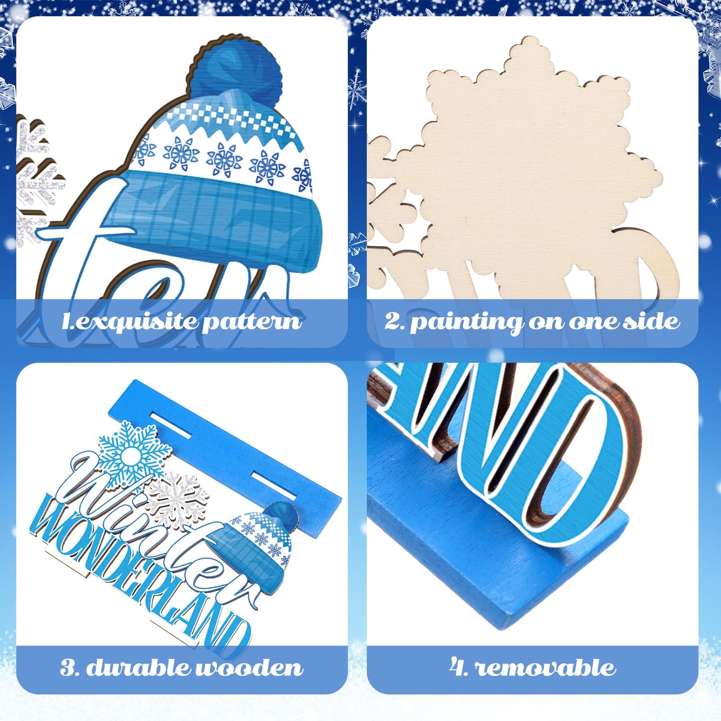 Suzile 6 Pcs Winter Wooden Table Decorations Snowflake Snowman Wooden Centerpieces for Party Winter It's Snowing Theme Christmas Birthday Party Baby Is Cold Outside Supplies