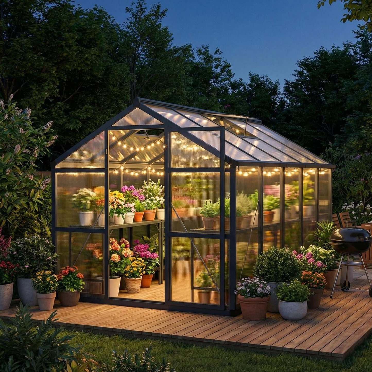 Garvee 8x10ft Greenhouse, Large Walk-in Greenhouse for Outdoors with Roof Vent & Lockable Outward-Opening Swing Door, Heavy Duty Aluminum Frame Polycarbonate Green House for Garden,Backyard,Lawn,Grey