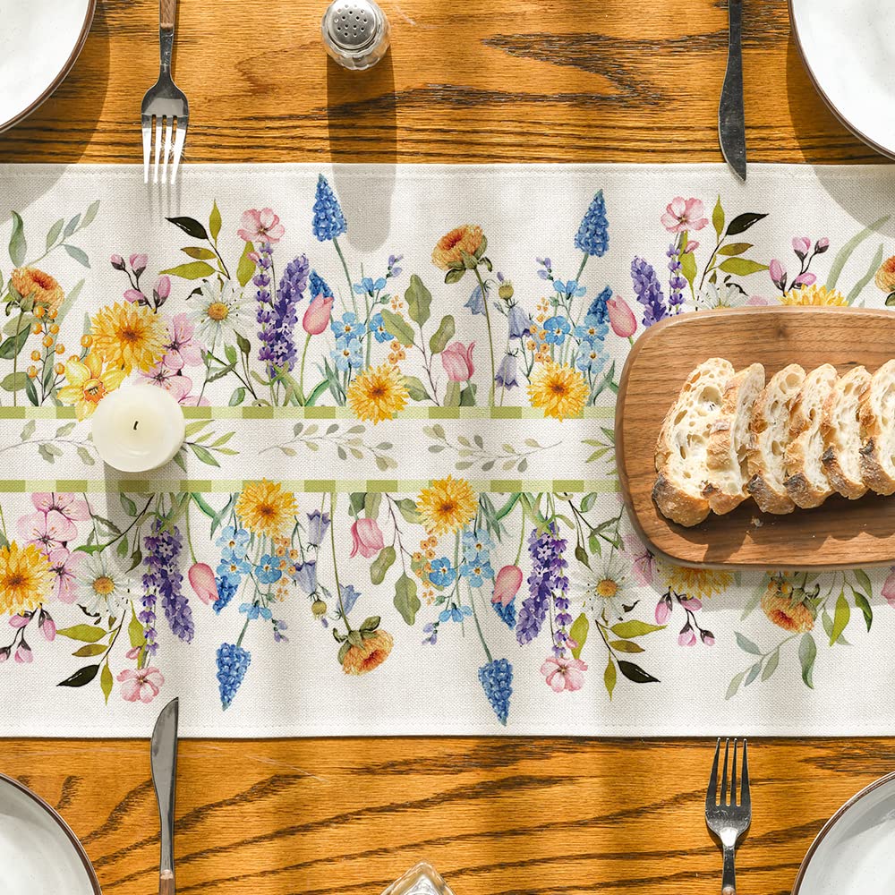 Artoid Mode Bloom Flowers Florals Lavender Summer Table Runner, Seasonal Spring Holiday Kitchen Dining Table Decoration for Home Party Indoor 13x72 Inch