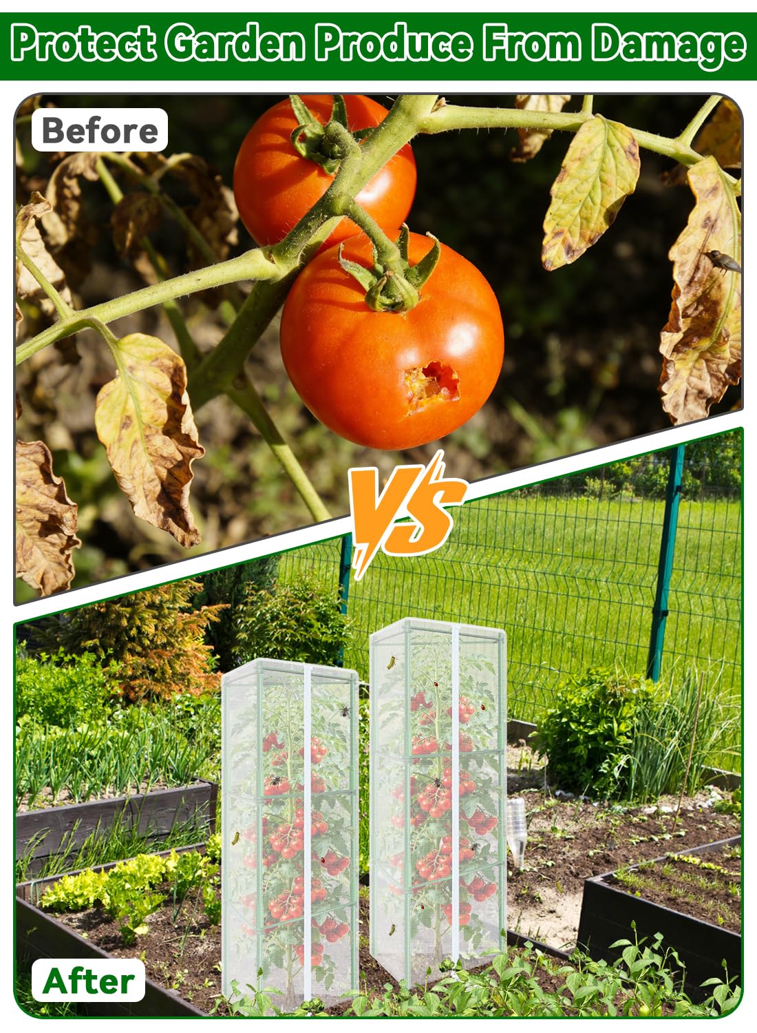 ZeeDix 61" x 16.1" Garden Bird Netting for Triangle Tomato Cage, 2 Pack Garden Mesh Barrier, Plant Covers Protect Tomatoes, Vegetables, Blueberry Bush from Birds & Pests