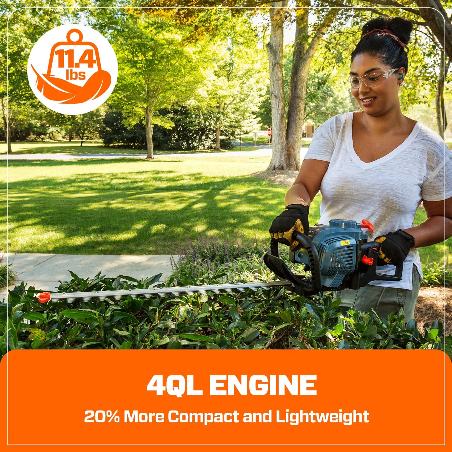SENIX 4QL 26.5 cc 4 Cycle 22-Inch Gas Hedge Trimmer, Garden Tool to Trim Shrubs,Bushes,and More,Double Sided Dual Action Blades,1-1/8" Cutting Capacity,Includes Blade Cover(HT4QL-L)