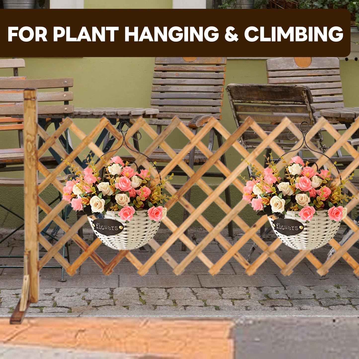 MYOYAY 2PCS Expandable Instant Fence Retractable Wooden Fence Wooden Pet Gate Freestanding Wood Plant Screen Fence Partition Wood Garden Trellis for Home Yard Garden Indoor Outdoor Decor