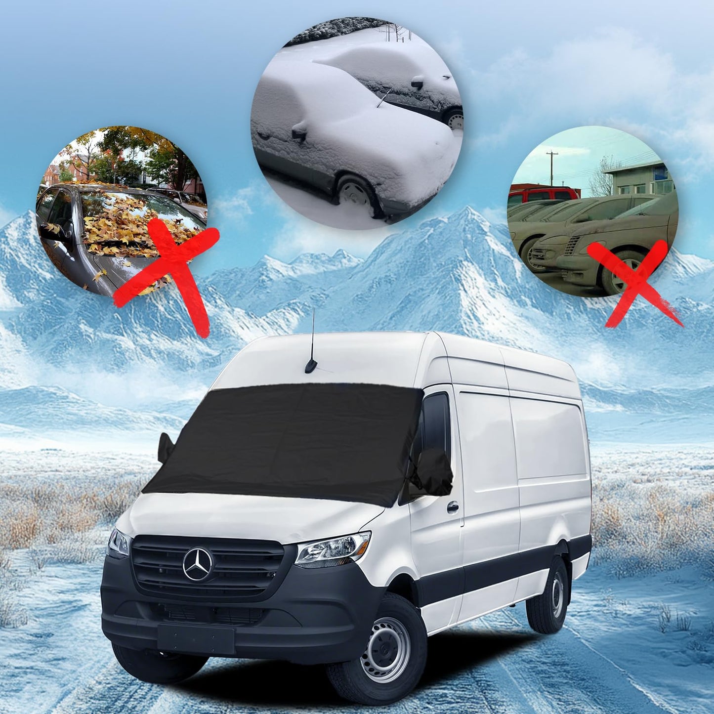 Windshield Cover for Ice and Snow Fit 2007-2024 2025 2026 Mercedes-Benz Sprinter Waterproof Windshield Frost Cover for Vans, for Sprinter All Weather Protection Heavy-Duty Snow Shield Dust Protector