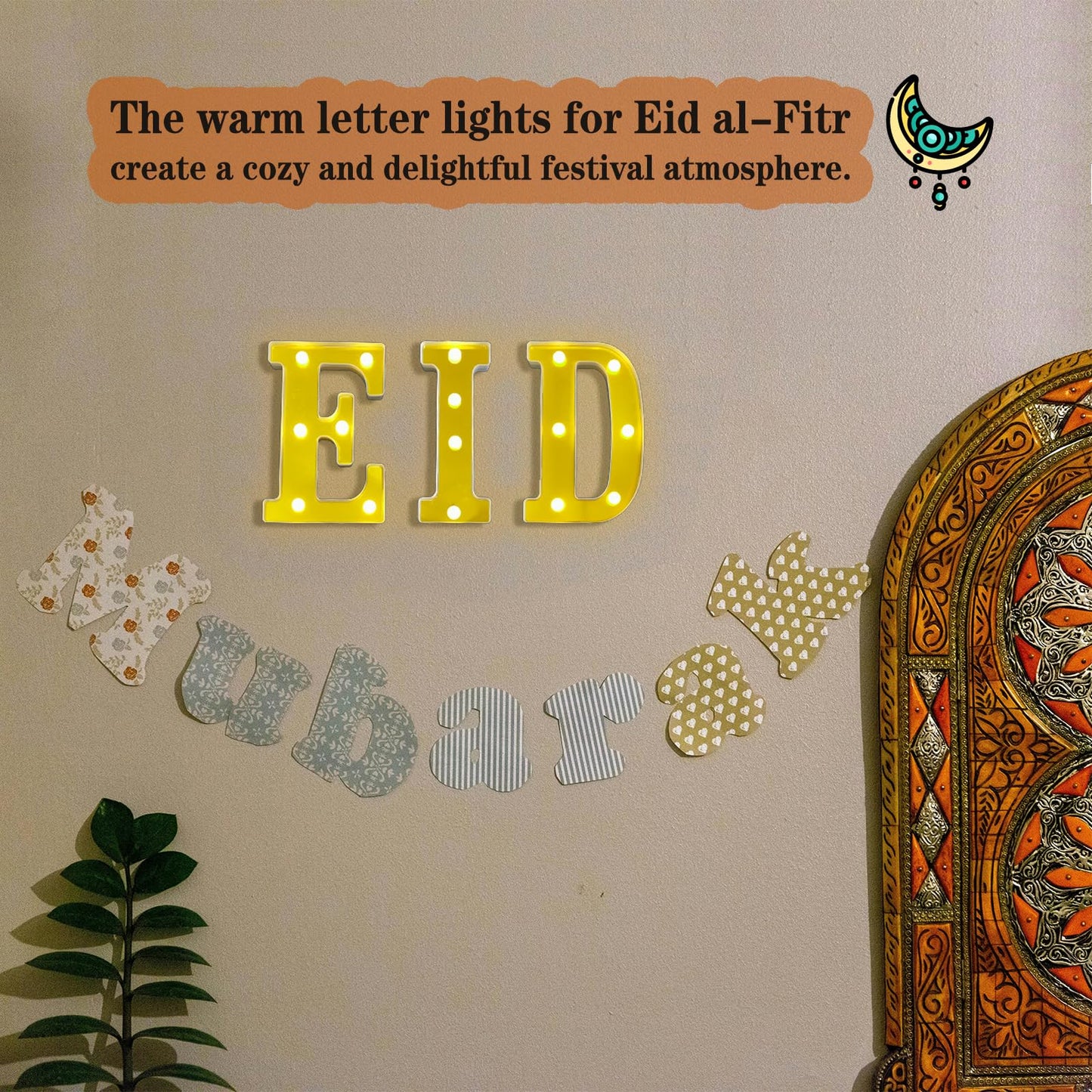 3Pcs LED EID Light Up Letters, Battery-Powered Letters Sign Lights, Warm White Decorative Night Lights for Party Home Wall Table Decor Muslim Lights Holiday Supplies