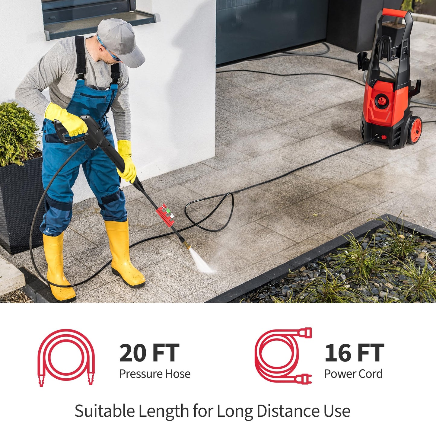 Electric Pressure Washer Power Washer with Foam Cannon & 4 Quick Connect Nozzles, Portable High Pressure Cleaning Machine for Cars Driveways Patios Outdoor Cleaning