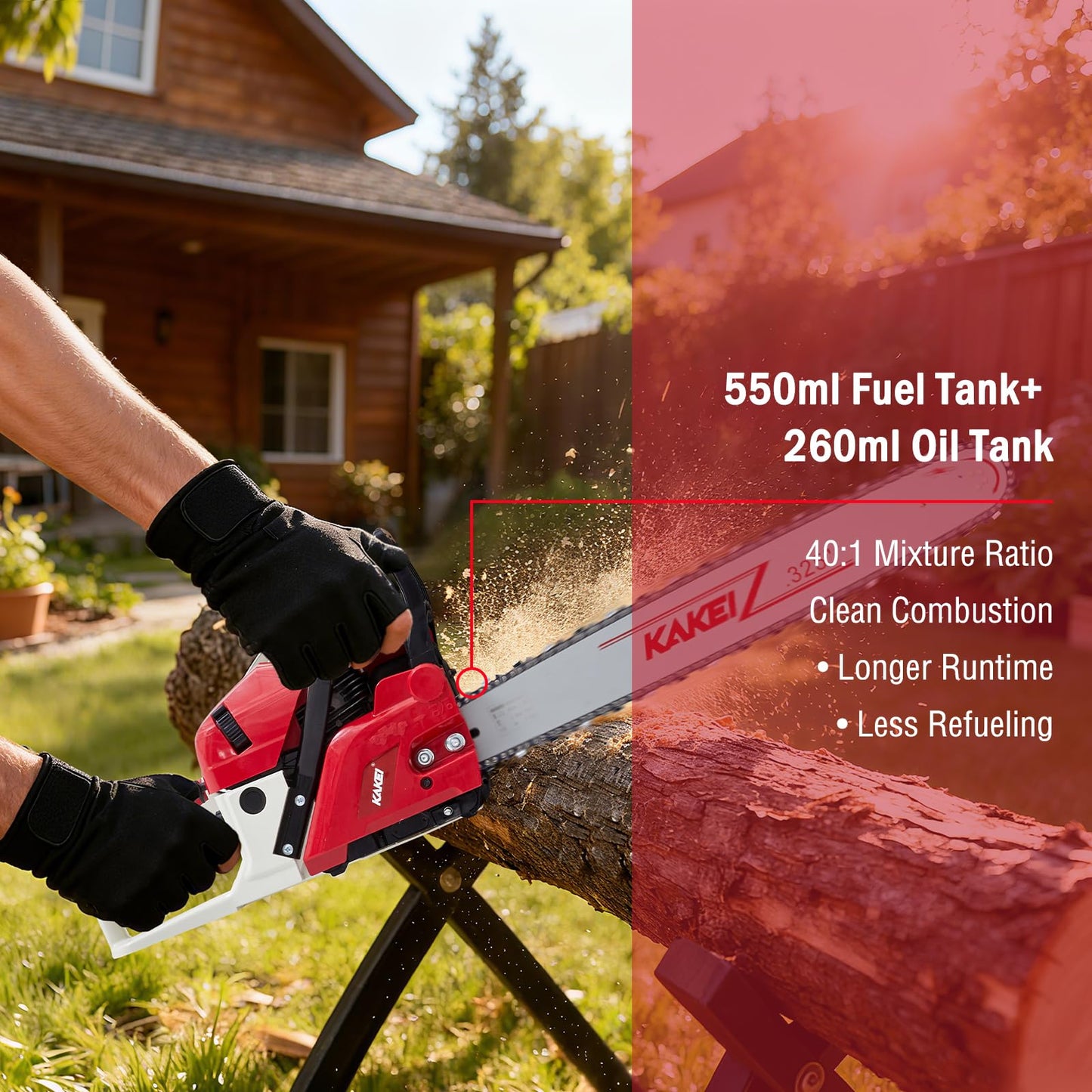 KAKEI 62CC 18-Inch Gas Chainsaw, 3.8HP 2-Stroke Engine, Easy Start, Germany-Steel Chain & Precision Bar, Gas Powered Chainsaw for Tree Cutting, Firewood and Logging
