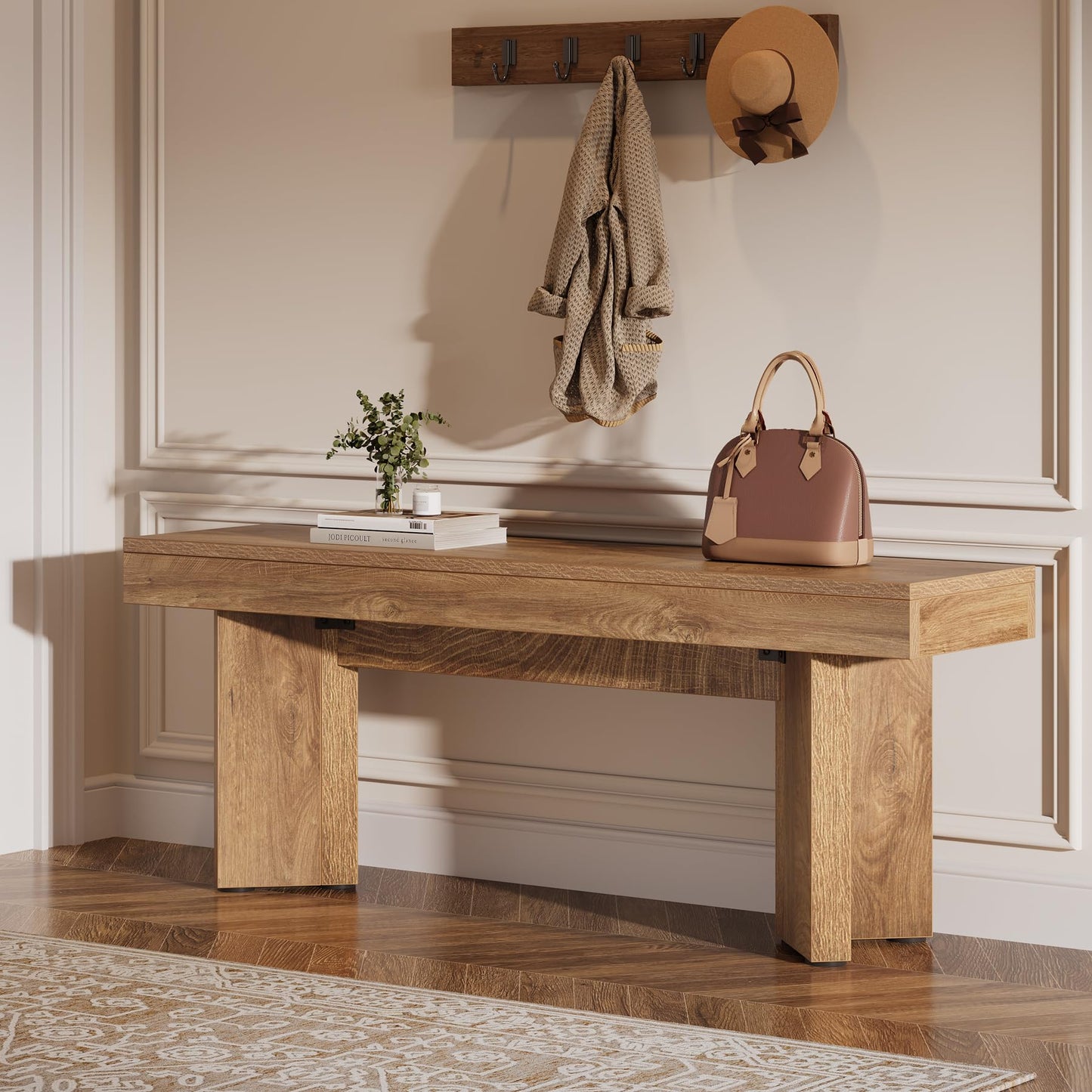 Tribesigns 47" Wooden Entryway Bench, Farmhouse Indoor End of Bed Bench, Long Table Benches Seat for Bedroom, Hallway, Foyer, End of Bed (Rustic Brown)