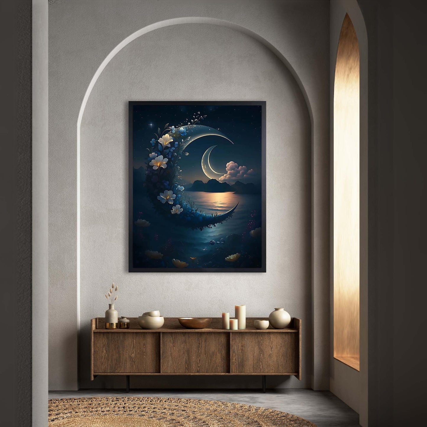 InkFlow Posters Designed Moon Poster - Celestial Wall Art Featuring Stylized Moon Phases and Stars Great for Bedroom, Meditation or Office Decor - 8x10 Unframed Canvas Print