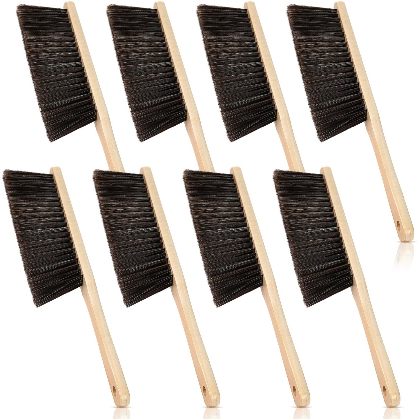 Tioncy 8 Pieces Wooden Dust Brush Bulk Hand Broom Bench Soft Bristle Cleaning Outdoor Furniture Brushes with Long Wood Handle for Cleaning Car Bed Sofa Fireplace Couch Clothes