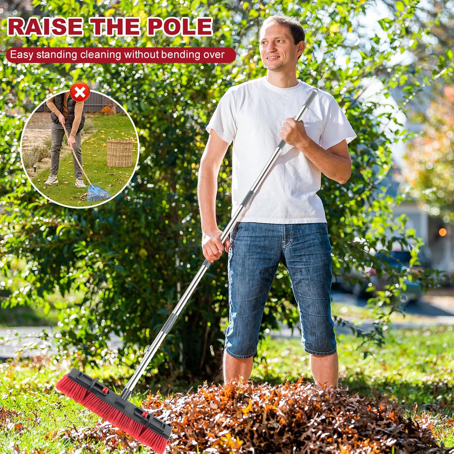 Outdoor & Commercial Heavy-Duty Push Broom with 70" Adjustable Handle – Ideal for Industrial Use Heavy Duty Durable for Garage Driveway and Sidewalk Cleaning