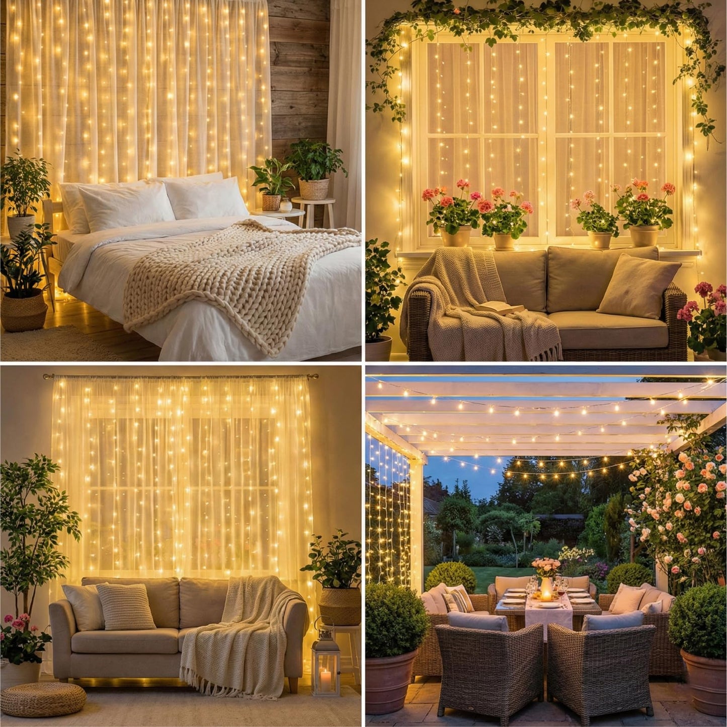 SINAMER Curtain Light for Bedroom, 200LED 6.6x6.6ft Warm White Window Wall Hanging Fairy Curtain String Light, 8 Modes Remote Fairy String Lights Indoor for Wedding Party Home Garden Decorations