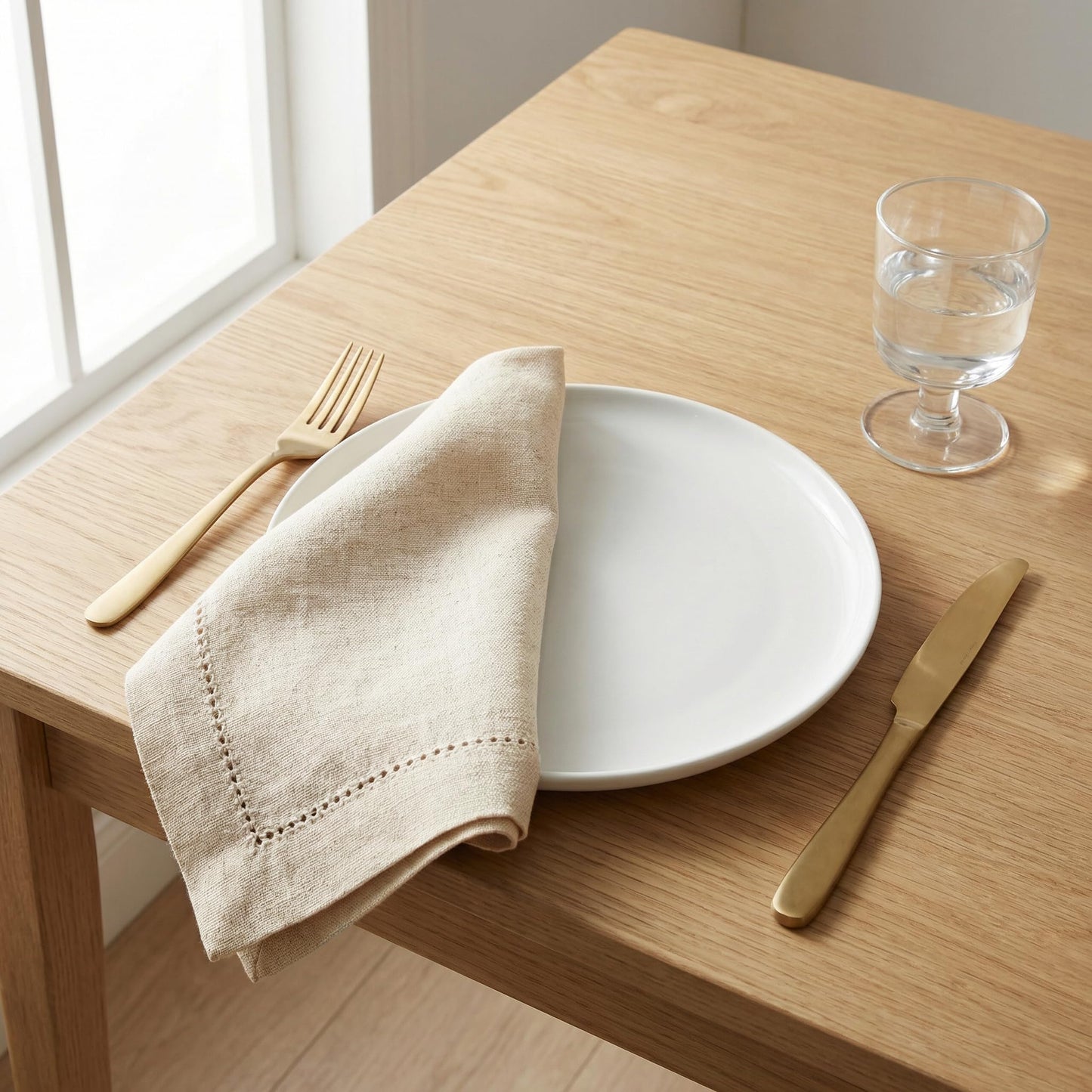 Flax Hemstitchend Cloth Dinner Napkin Set of 12 Natural 20x20 Inches, Premium Cotton Linen Dinning Table Napkins Ideal for Guest, Spring, Cocltail | Soft Neutral Event Napkin for Easter Basket Decor