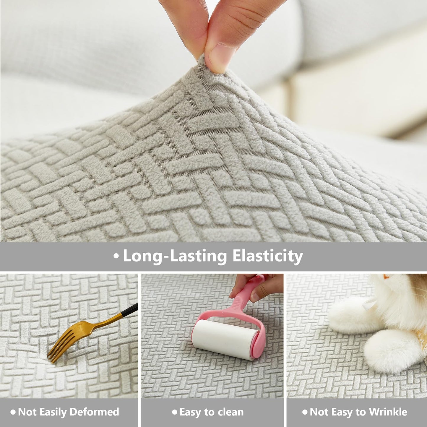 Yoovat Couch Cushion Covers for Sofa Couch Covers Wear-Resistant Universal Sofa Cover Washable Stretch for Sectional Slipcovers (Texture-Light Gray,Large Single Seat Cover)