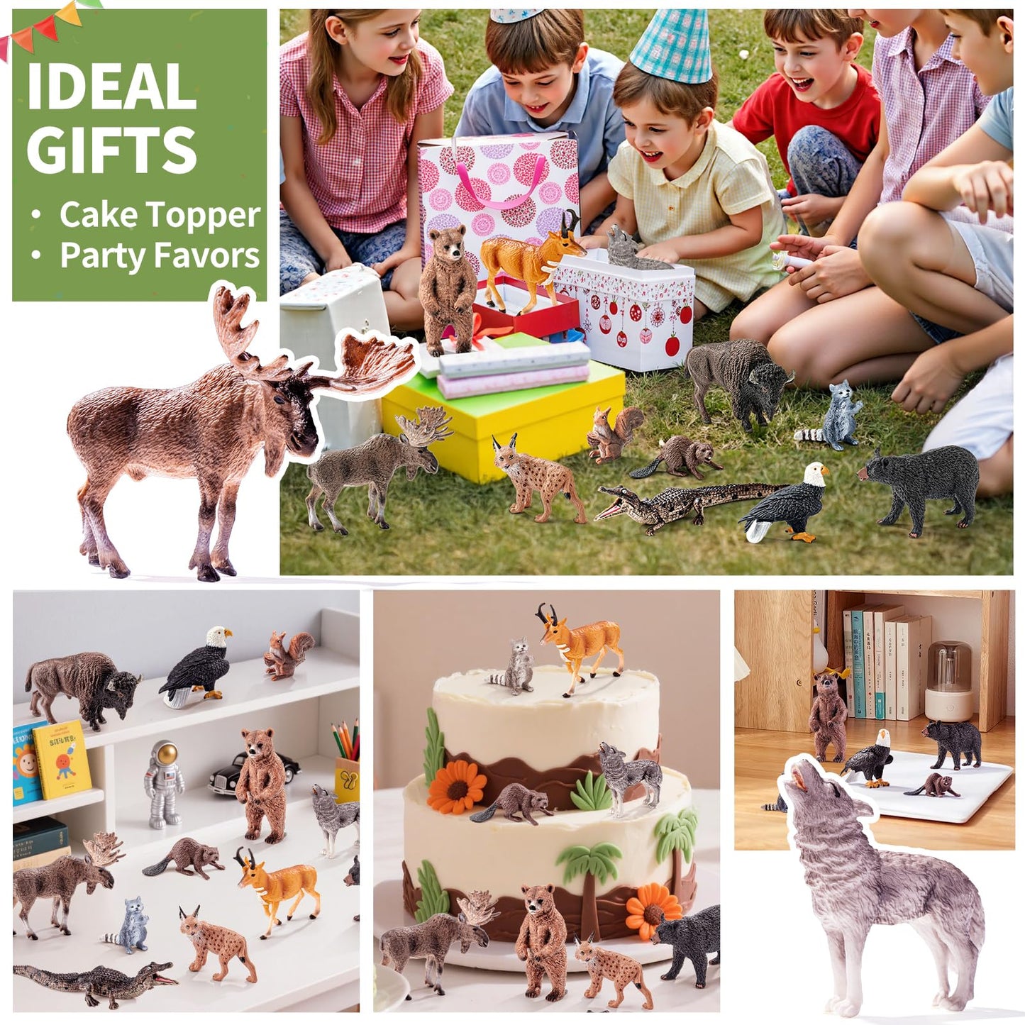 THINKBAY 12PCS Large North American Animal Figurines, Realistic Safari Woodland Jungle Animals Figures Toys Includes Crocodile,Wolf,Bear,Deer, Birthday Gift Party Favors Valentine's Day Gifts for Kids