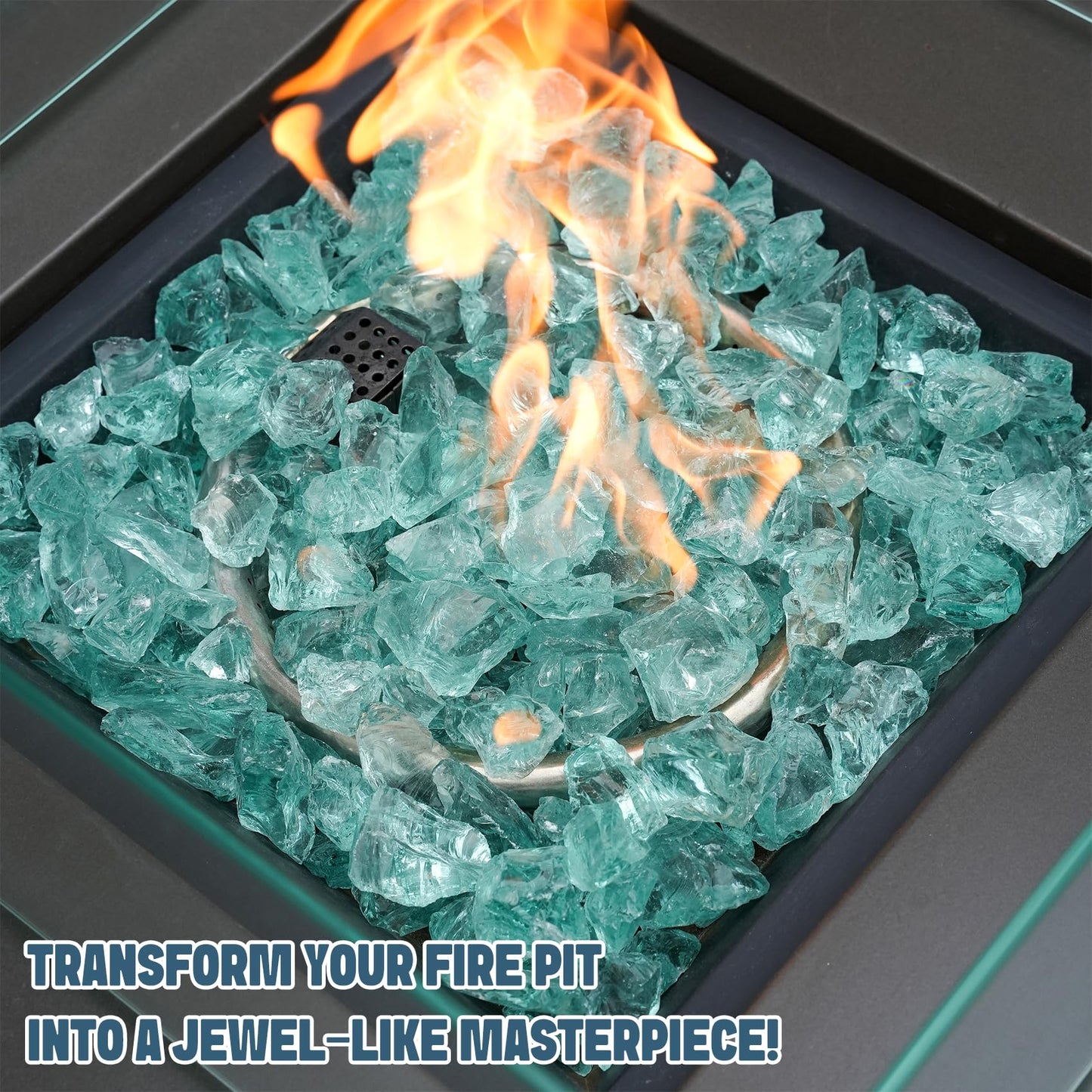 Mr. Fireglass Crushed Fire Glass for Natural or Propane Fire Pit Fireplace & Landscaping,10 lb High Luster Light Sea Blue