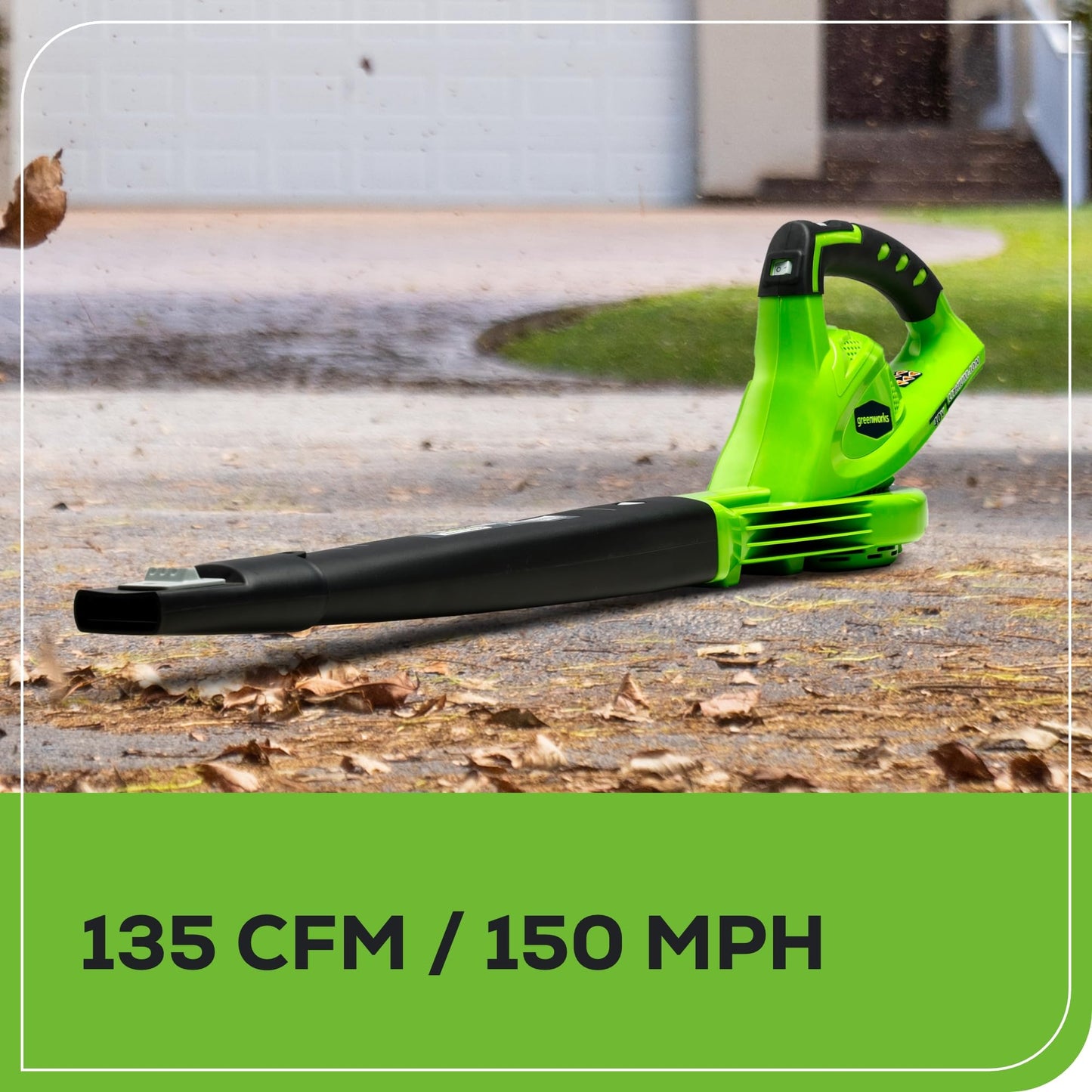Greenworks 40V Leaf Blower/Sweeper, 150 MPH / 135 CFM, Lightweight, Quiet, with 2.0 Ah Battery and Charger, Perfect for Residential Lawn Care, Leaf Blowing Debris, Dust, Light Snow, and More