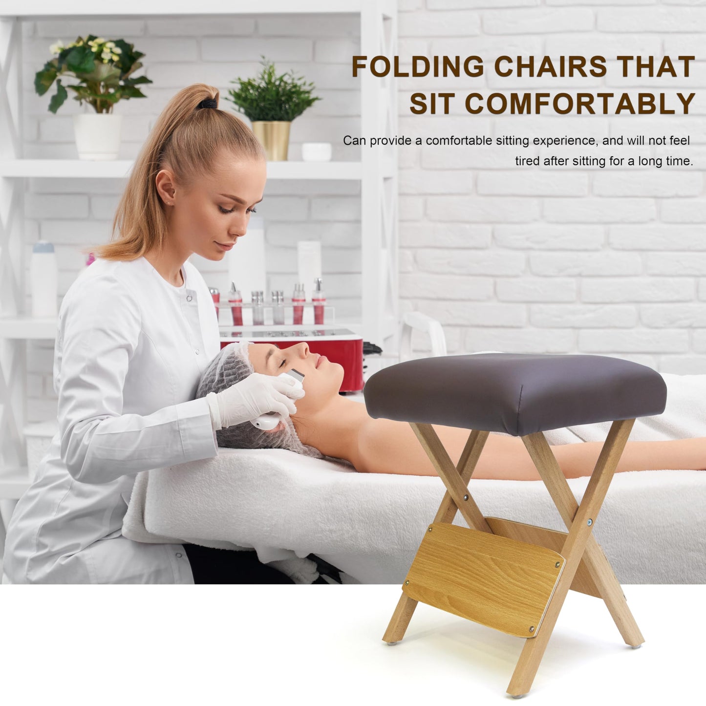 Elitzia Convenient Wooden Folding Stool SPA Beauty Salon Beautician PU Sponge Soft Hand-Held Portable Travel to Folding Low Stool Comfortable Working Wood Foldable Chair Home ET20646 (Coffee Colour)