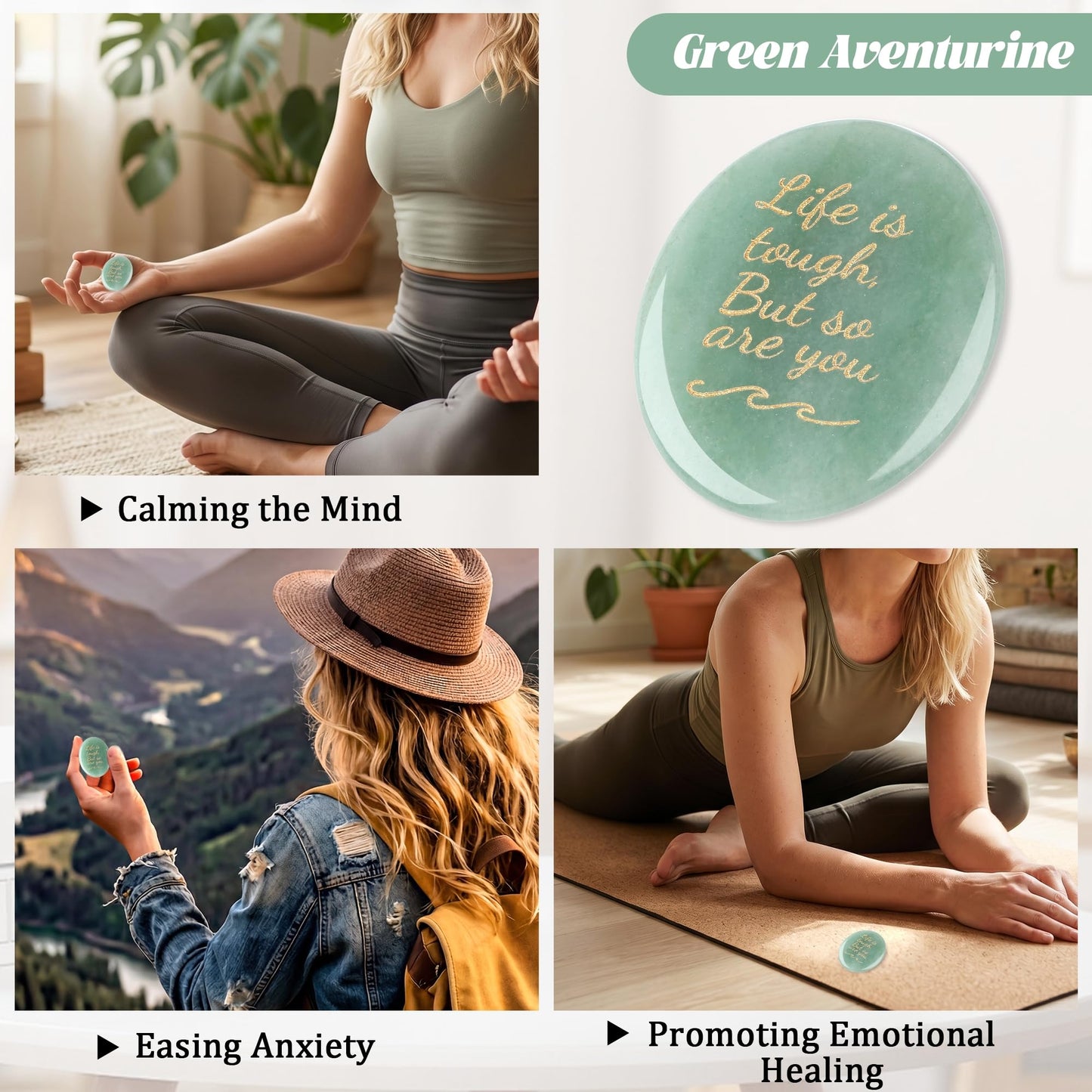 NUKAYAI Inspirational Gifts Worry Stone Green Aventurine Crystal Trinkets Crystals and Healing Stones Oval Natural Fidget Meditation Accessories Gemstones Reiki Palm Anxiety Relief Items for Women Men