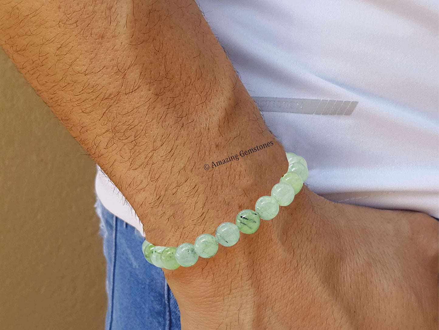 Amazing Gemstone Crystal Bracelet for Women Men's Gifts - Protection Healing Crystal Bracelet - 8mm Gemstone Beaded Stretchable Bracelet Pulseras Para Hombres Mujer Stocking Stuffers Mothers Day Gift (Prehnite)
