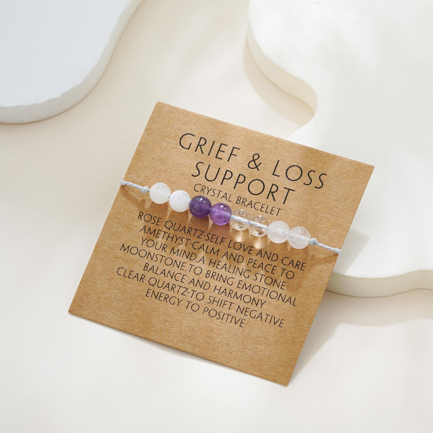 Fezodo Inspirational Encouragement Gifts for Women, Natural Healing Stones Bracelets Chistmas Valentines day Birthday Gift for Friends Women Men (Grief and Loss Support)