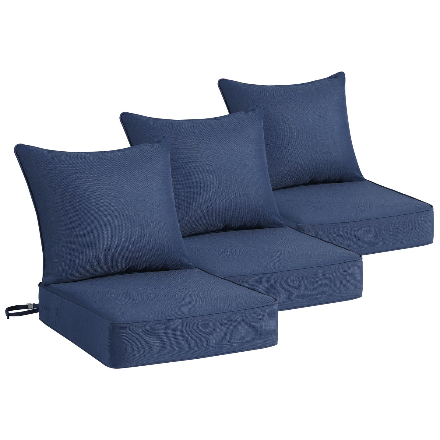 Domvaranique Patio Furniture Cushion Set, 24 x 24 x 6 Extra Thick Deep Seat Outdoor Chair Cushions for Patio Furniture, Olefin Replacement Set, Water Resistant, Removable Cover, Ties and Handle, Blue