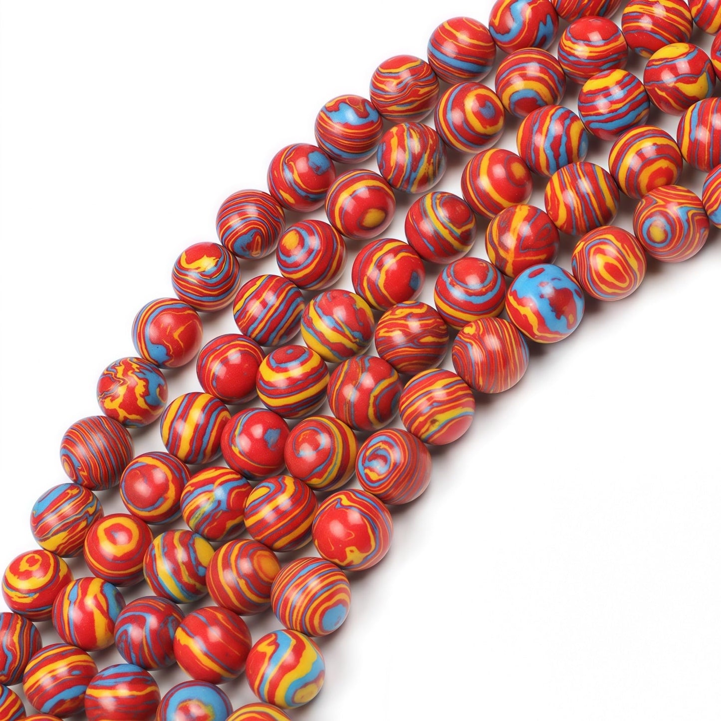 MJDCB Synthesis Colour Malachite Beads Beautiful Fashion Round Stone Beads for DIY Jewelry Making 15" (8mm, Blue - red - Yellow)