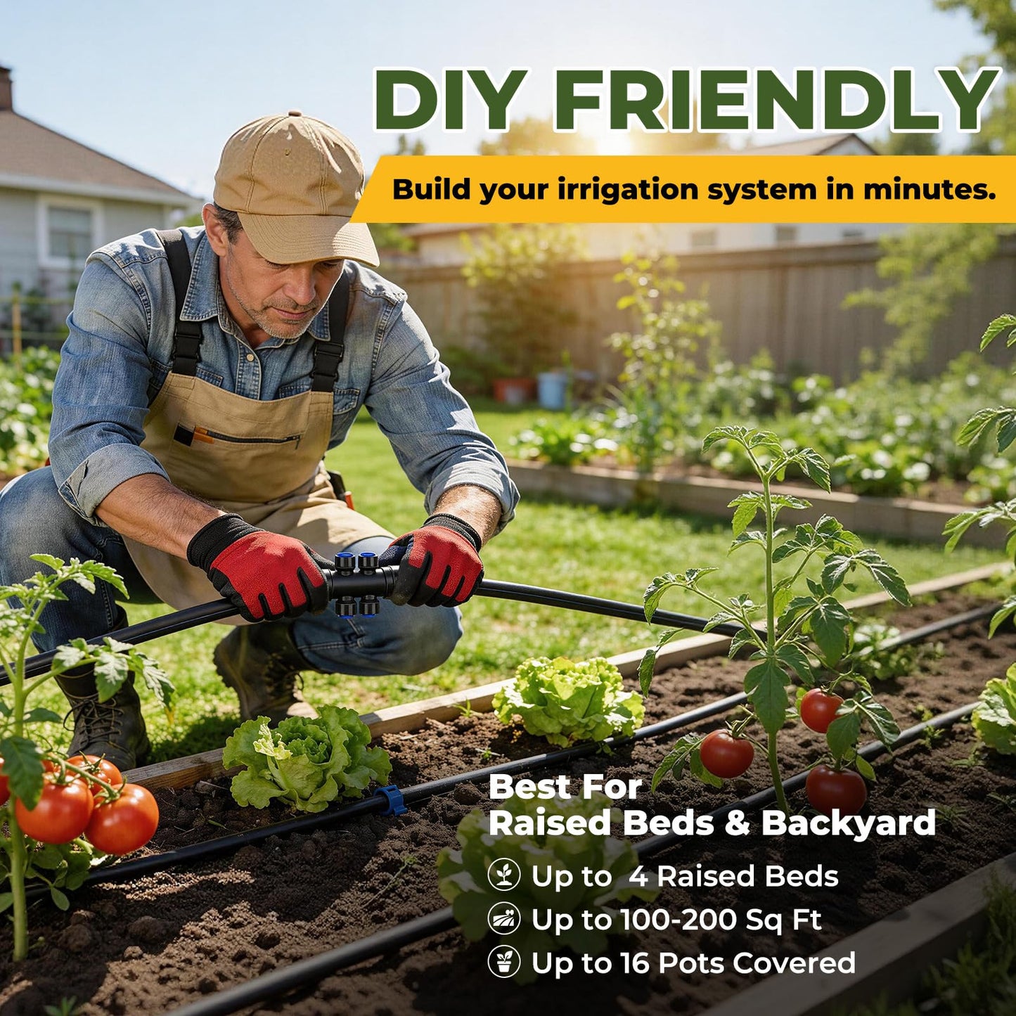 100FT Drip Irrigation System Kit, Quick Connect Garden Watering System, Easy Install Drip Irrigation Kit with 1/2" & 1/4" Tubing, Adjustable Emitters for Garden, Raised Beds, Greenhouse