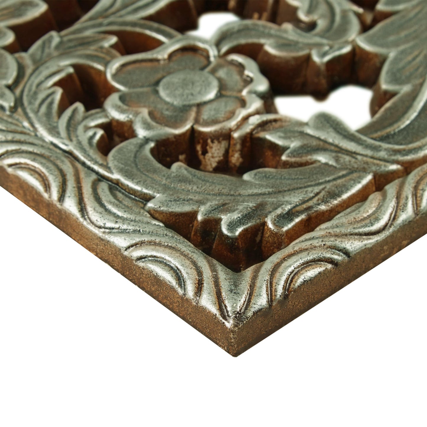 Madison Park Wall Art Living Room Décor - Floral Antiqued Wooden Carving Wall Decor Panel, Copper Embellished, Ready to Hang Wall Decor for Bedroom, 15.75"W x 31.5"L x 0.59"D, Patina Blue, 2 Piece