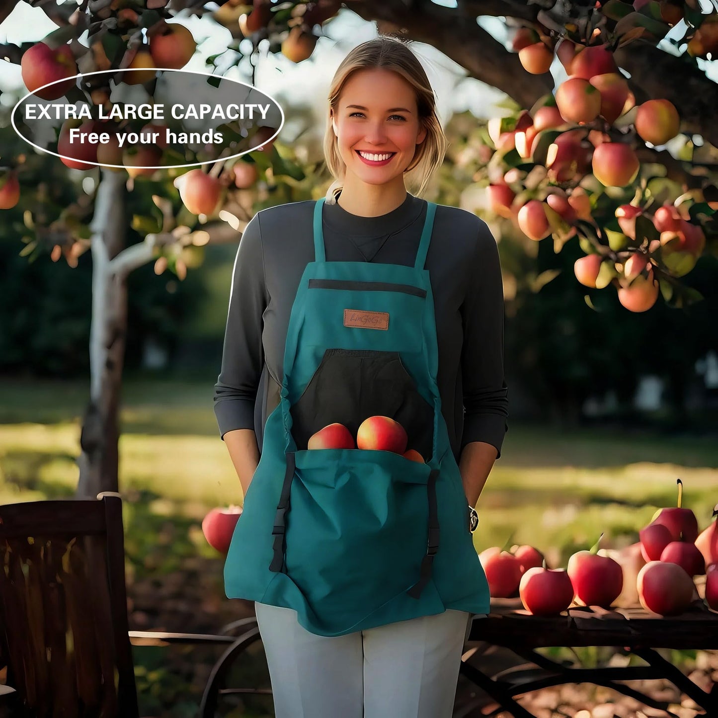 Lingogo Direct Gardening Apron with Harvesting Pouch for Women/Men, Adjustable Cross Back，Zippered Phone Pocket - Great Gift