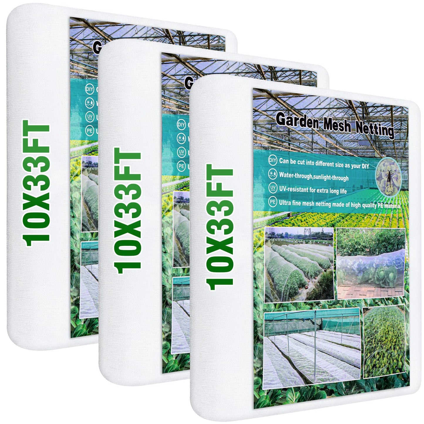 Windyun 3 Pack Garden Mesh Netting Mosquito Netting Fruit Tree Netting Insect Bug Netting Bug Netting for Garden Protection Ultra Fine Plant Netting(10 x 33 ft,White)
