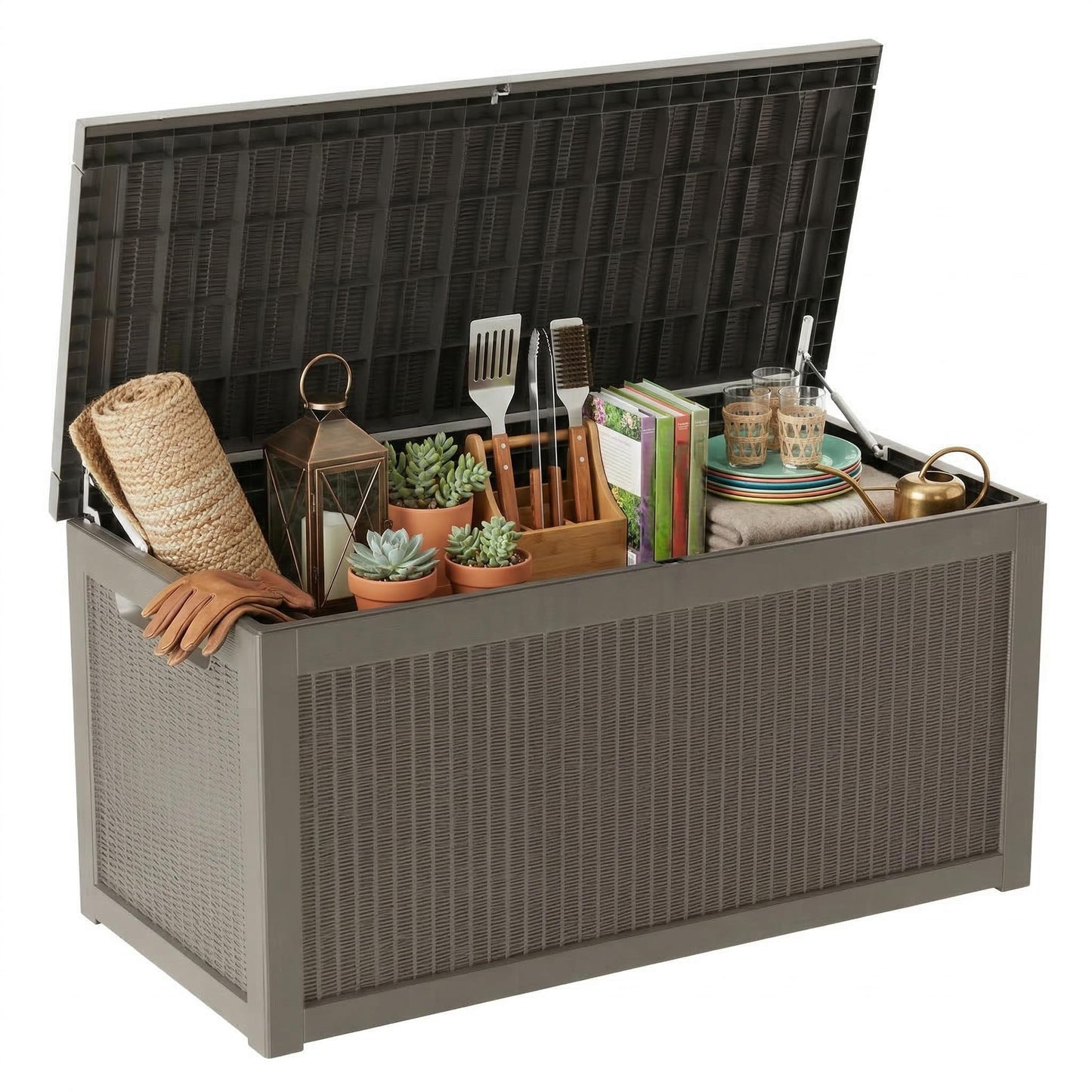 265 Gallon Resin Deck Box Outdoor Storage Chest, Large Waterproof Patio Storage Box All-Weather Garden Storage Container for Cushions, Pool Supplies, Yard Tools – Easy Assembly, Lockable Lid
