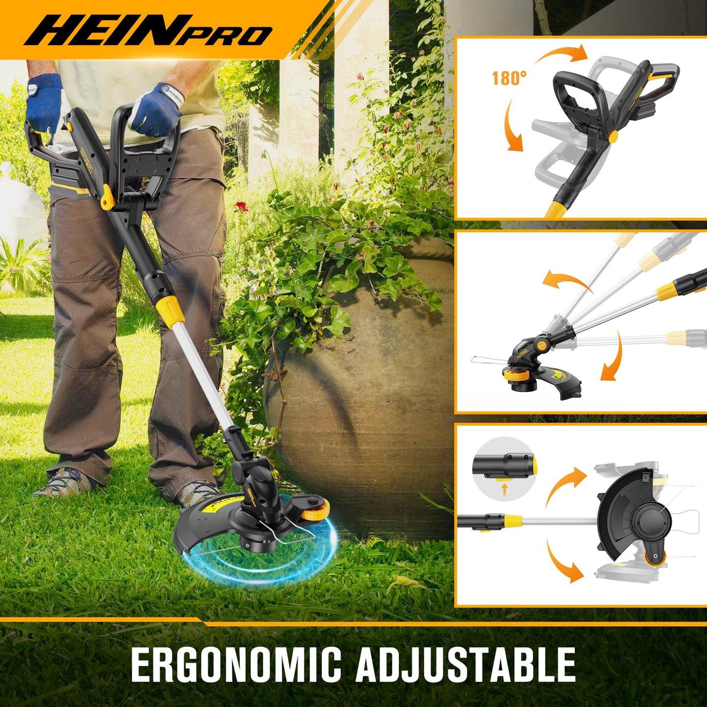 HEINPRO Cordless String Trimmer Compatible with Dewalt 20V MAX Battery, 12-Inch Weed Wacker Cordless Auto Line Feed,Electric Weed Eater Battery Powered Grass Trimmer w/6 Line Spools(Tool Only)