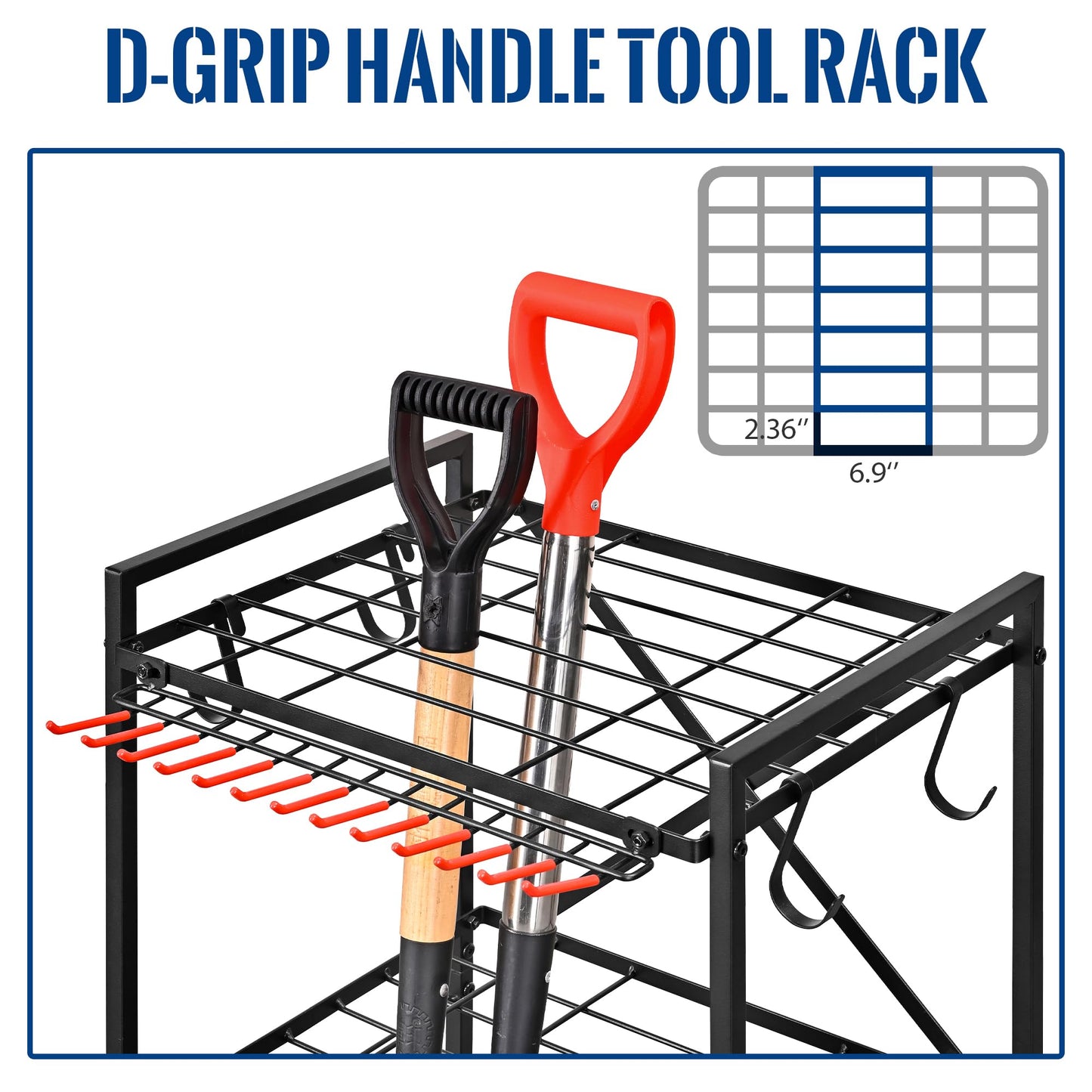 Mythinglogic Garden Tool Organizer for Garage, Yard Tool Rack with Wheels, Garage Organizers and Storage Holder for Yard Tools (Small Tower)