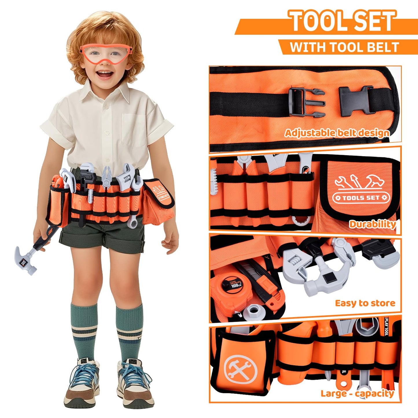 CASRRA Kids Tool Set Toddlers Tool Kit Kid Toddler Tools Belt 3 4 5 Year Old Construction Tools Toys for Boys Birthday Gifts Age 3 4 5