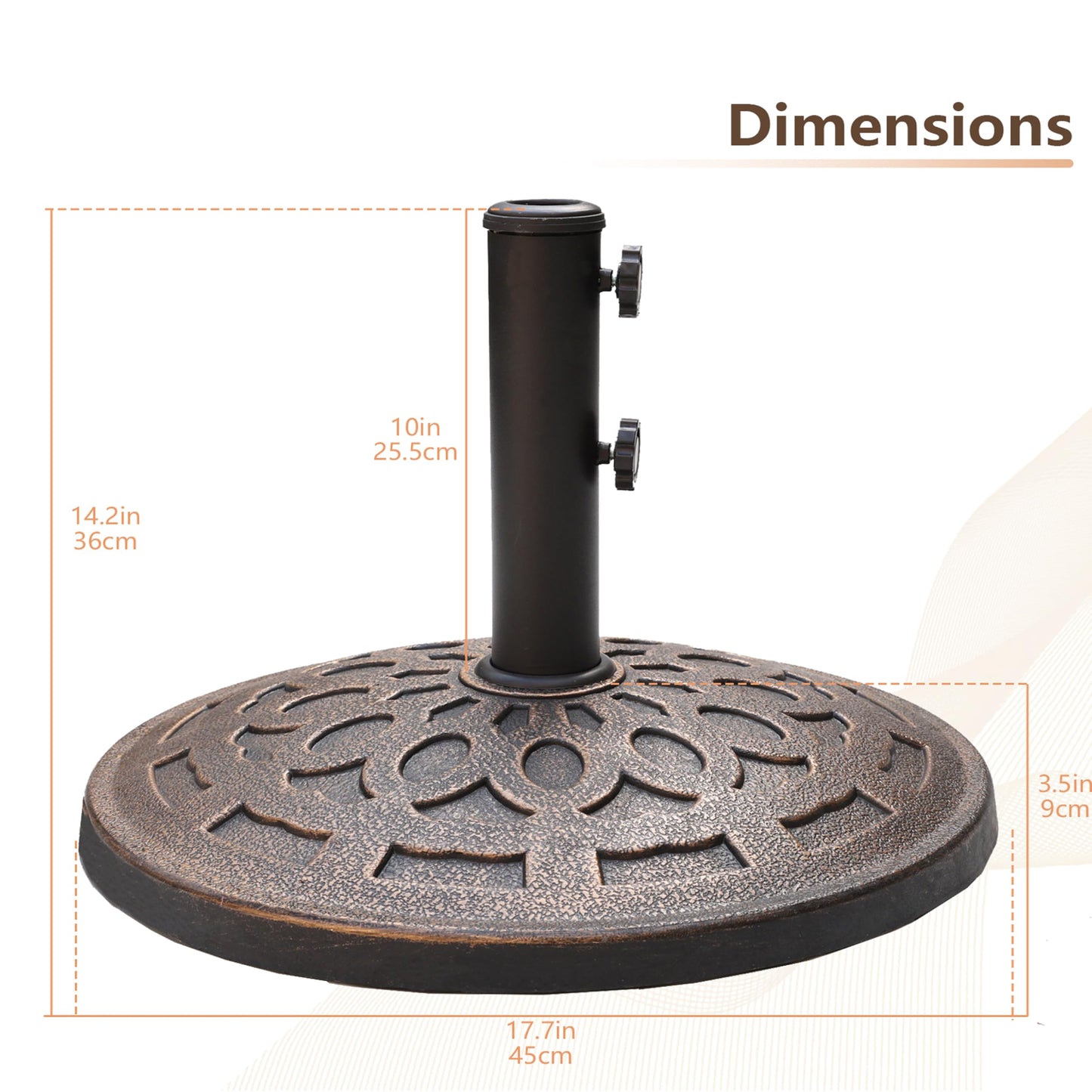 C-Hopetree 42 lb Heavy Duty Round Patio Base Stand for Outdoor Market Table Umbrella, Bronze