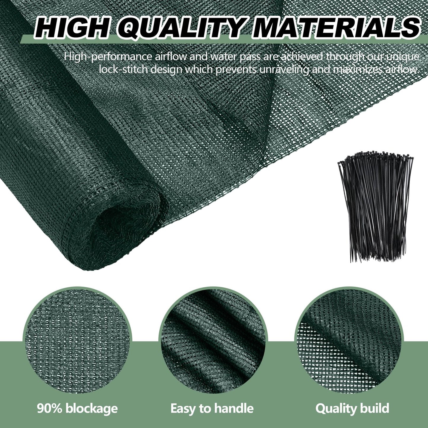 Ribbonlic 6 x 300 ft Green Shade Cloth Roll for Covering Garden 90% Mesh UV Resistant Net with Ties for Patio Outdoor Greenhouse Fence Flower Plant Cover Canopy
