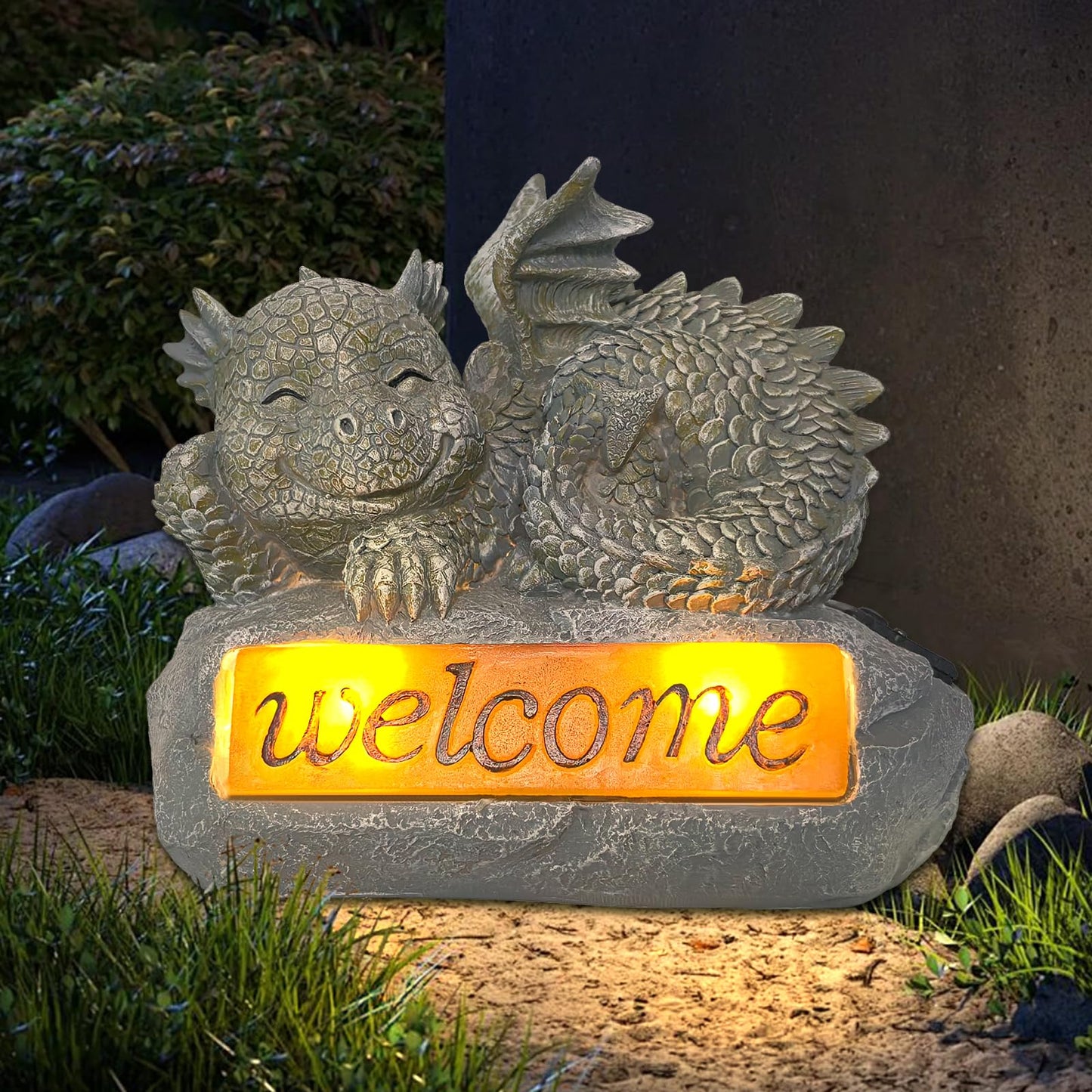 Vukjep Solar Garden Decorations-Garden Dragon Welcome Display Decorative，Decor for Patio, Yard, Lawn, Pathway, Landescape (Western Dragon Statue)