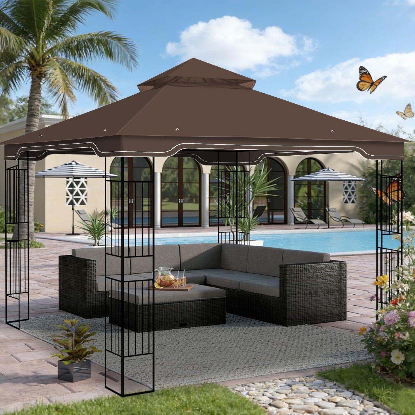 Replacement Gazebo Canopy for 10x12 Regency II Model L-GZ798PST | Heavy-Duty Ripstop Waterproof & UV Protective Top Cover, Brown
