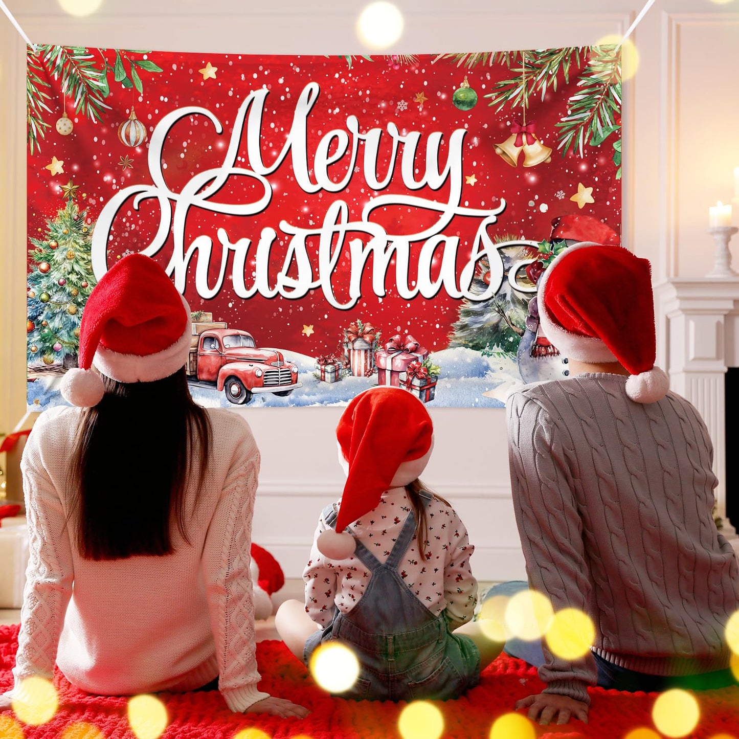 Large Christmas Banner Decorations Red Flag Outdoor 72x44 Inch, Merry Christmas Gifts for Indoor Home House Decor Party Supplies, Yard Sign Background for Photography